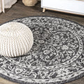 Jonathan Y Smb103C-5R Palazzo Vine And Border Textured Weave Indoor Outdoor Area-Rug Coastal Bohemian Rustic Glam Easy-Cleaning Bedroom Kitchen Backyard Patio Non Shedding, 5' Round, Black/Gray