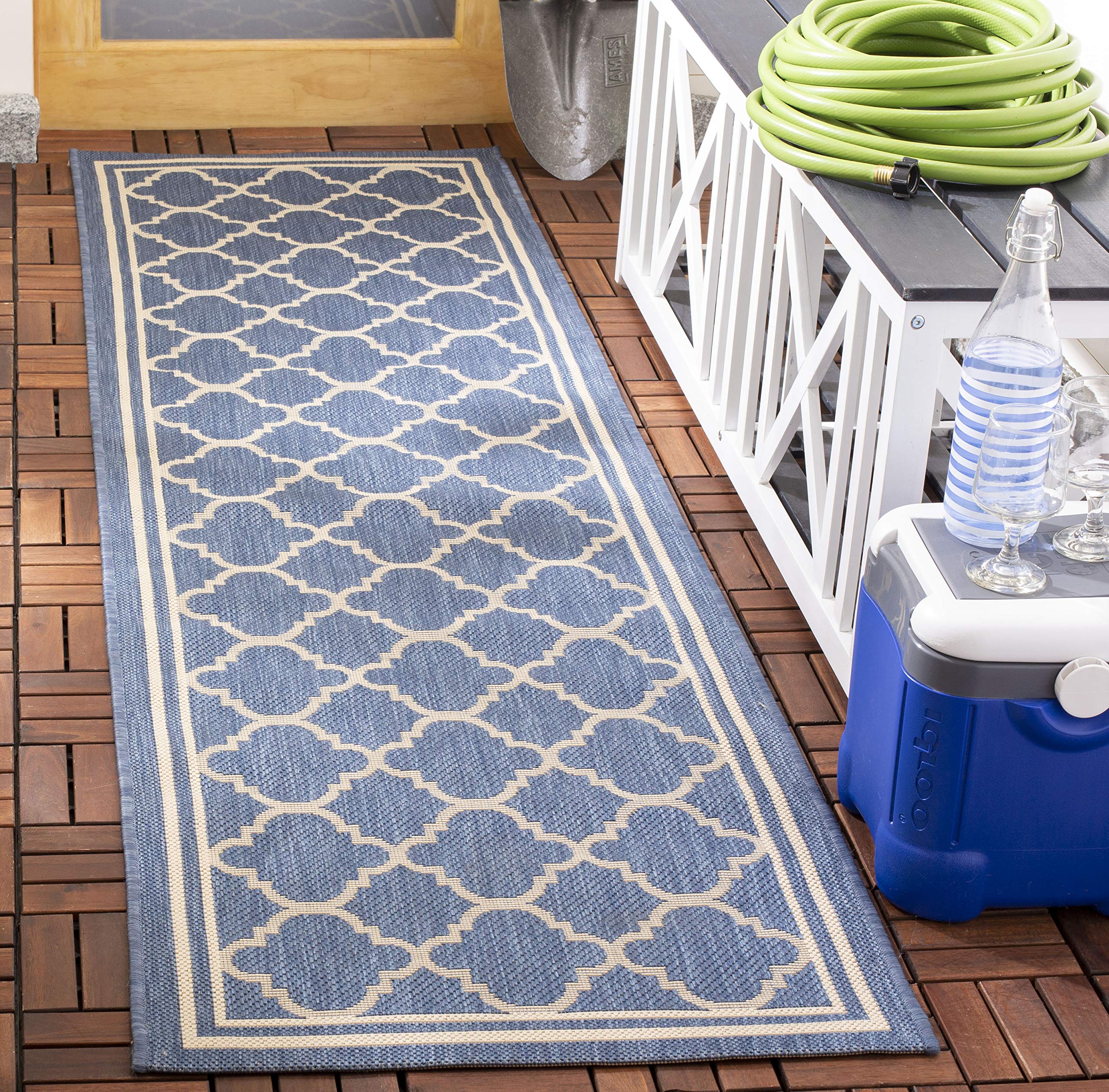SAFAVIEH Courtyard Collection 23 x 67 Blue/Beige CY6918 Trellis Indoor/ Outside Waterproof Easy cleansingPatio Backyard Mudroo