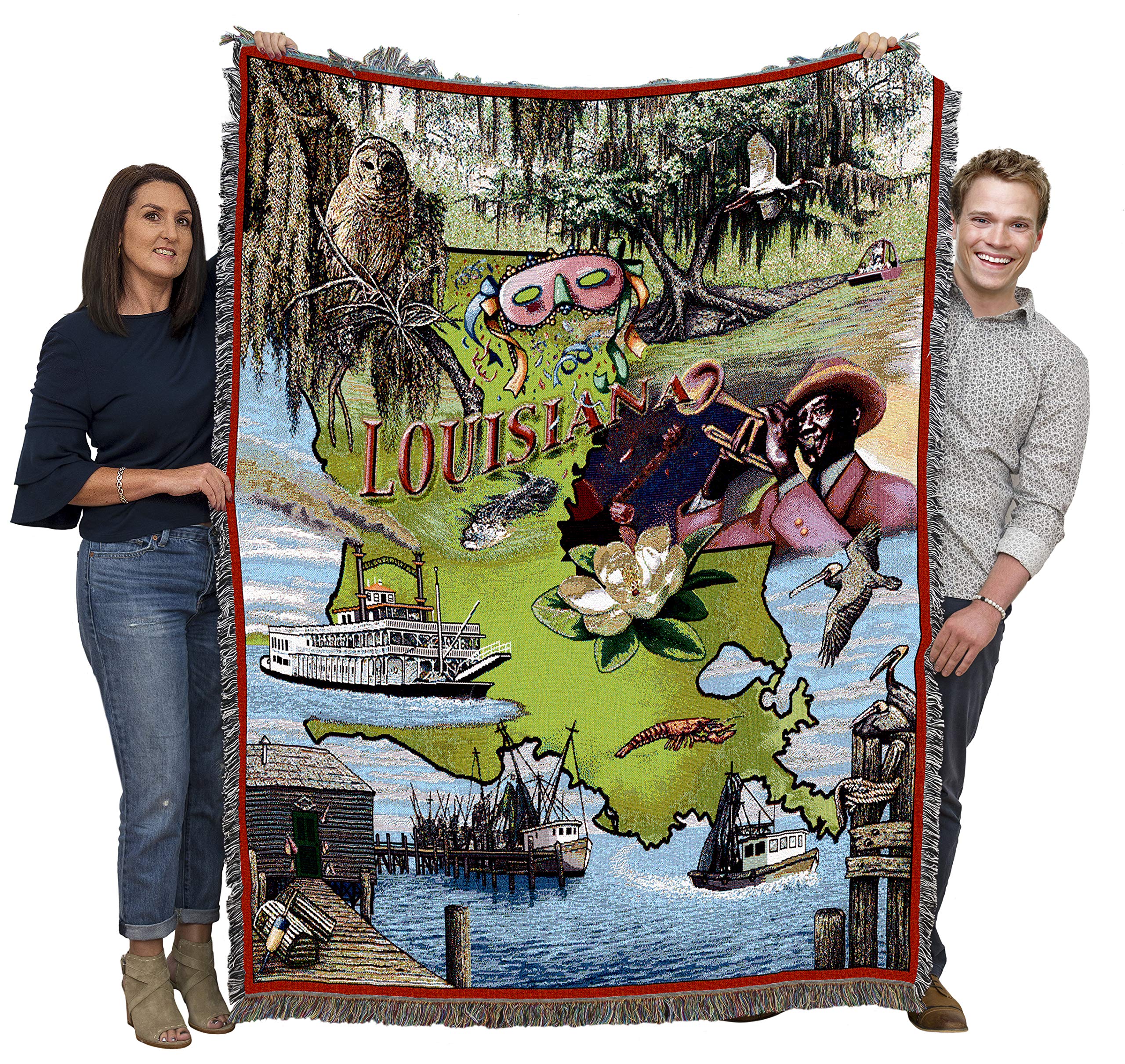 Pure Country Weavers State Of Louisiana Blanket - Gift Tapestry Throw Woven From Cotton - Made In The Usa (72X54)