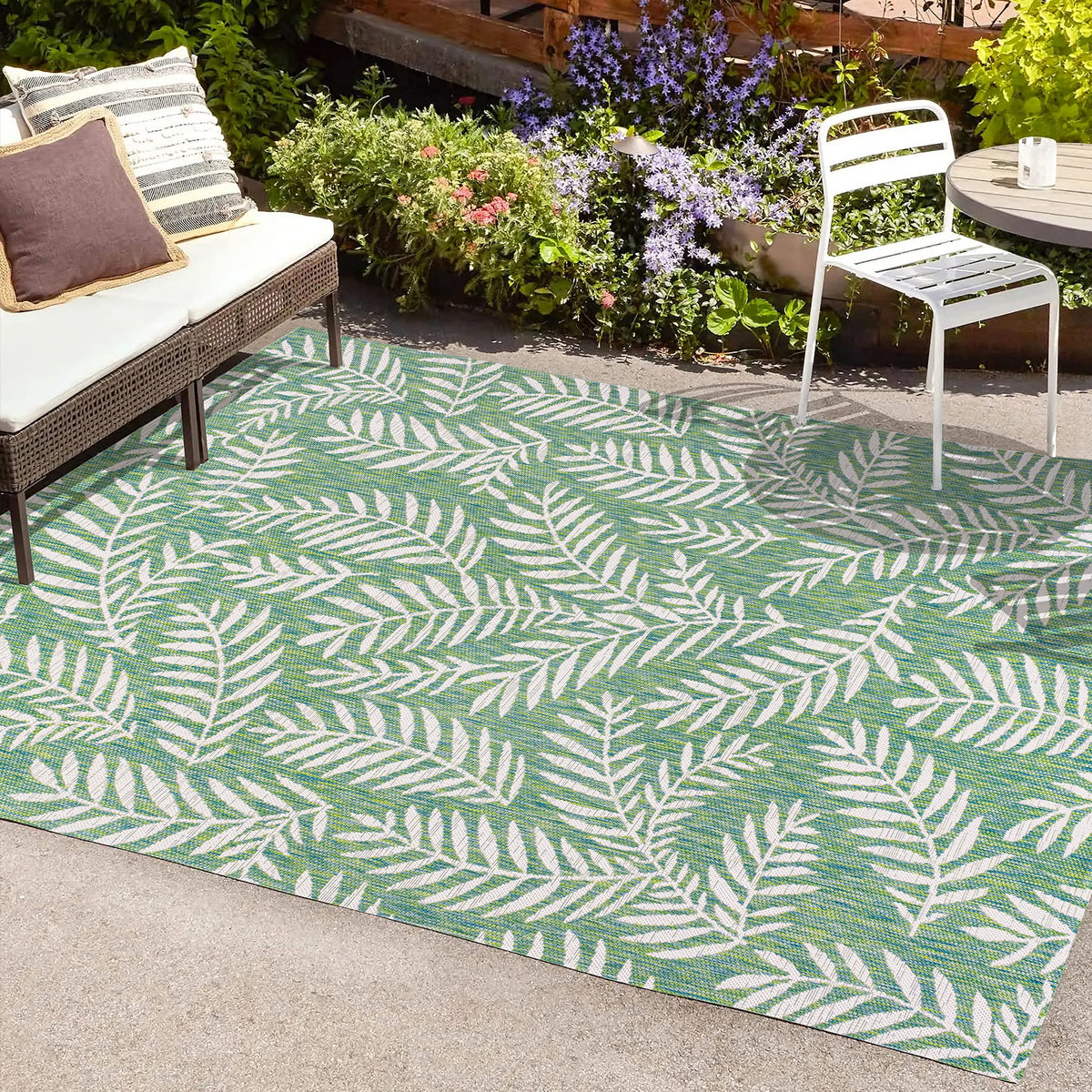 Jonathan Y Smb119G-4 Nevis Palm Frond Indoor Outdoor Area-Rug, Coastal Casual Country & Floral Easy-Cleaning,Bedroom,Kitchen,Bac