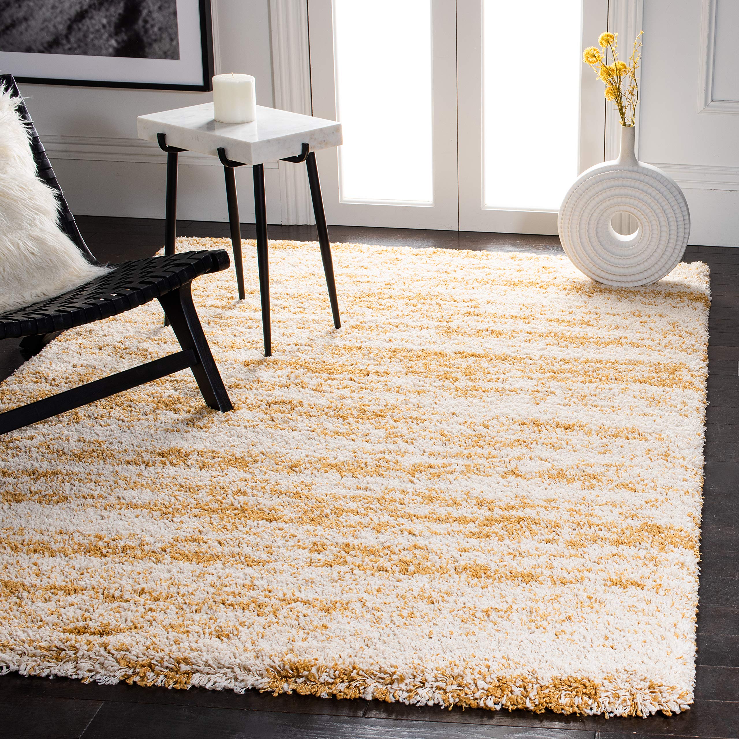 SAFAVIEH Hudson Shag Collection Area Rug - 4 Square, Ivory & Gold, Modern Design, Non-Shedding & Easy Care, 2-inch Thick Ideal 