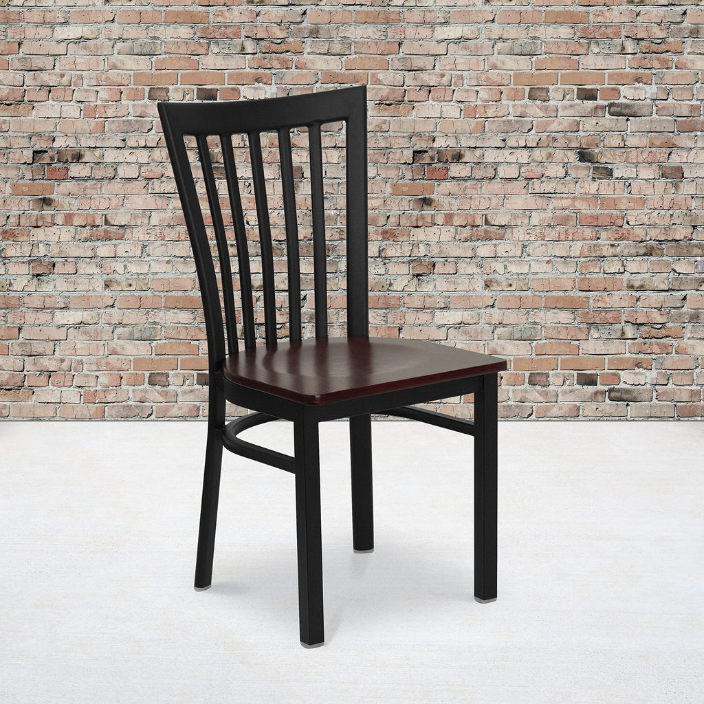 Flash Furniture HERCULES Series Black School House Back Metal Restaurant Chair - Mahogany Wood Seat