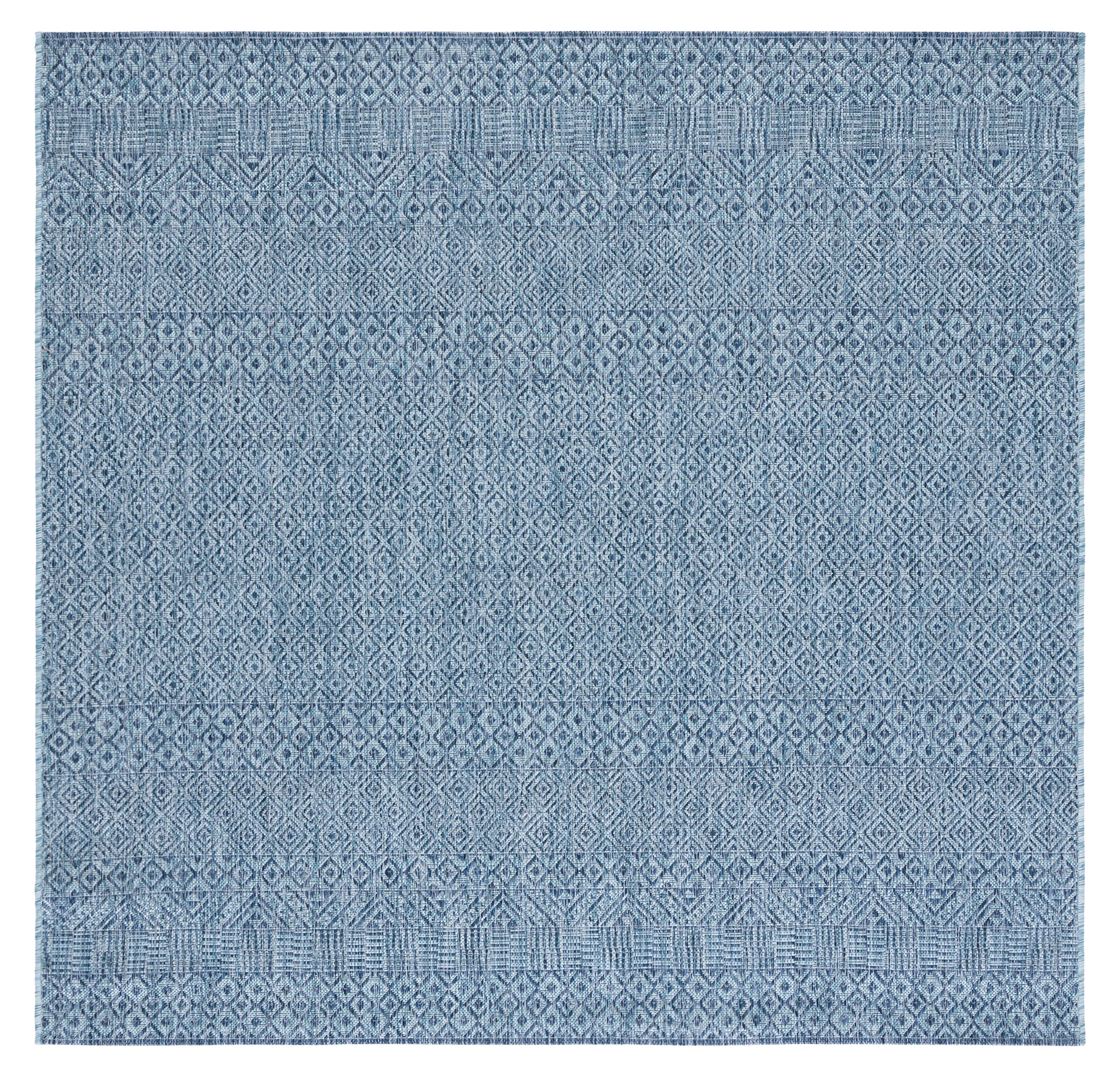 Safavieh Courtyard Collection 6'7' Square Aqua/Navy Cy8235 Indoor/ Outside Waterproof Easy Cleansingpatio Backyard Mudroom Area Mat
