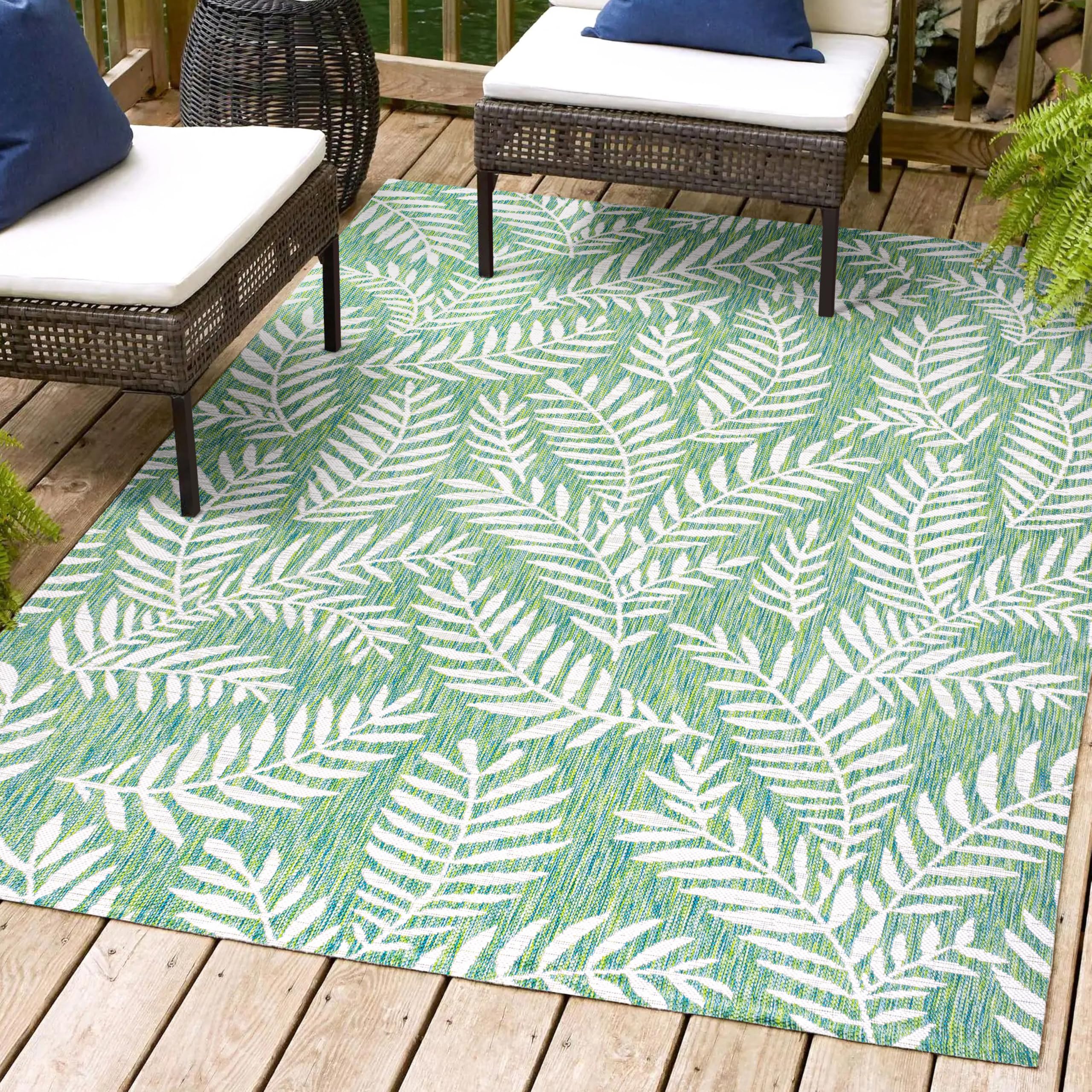 Jonathan Y Smb119G-3 Nevis Palm Frond Indoor Outdoor Area-Rug, Coastal Casual Country & Floral Easy-Cleaning,Bedroom,Kitchen,Bac