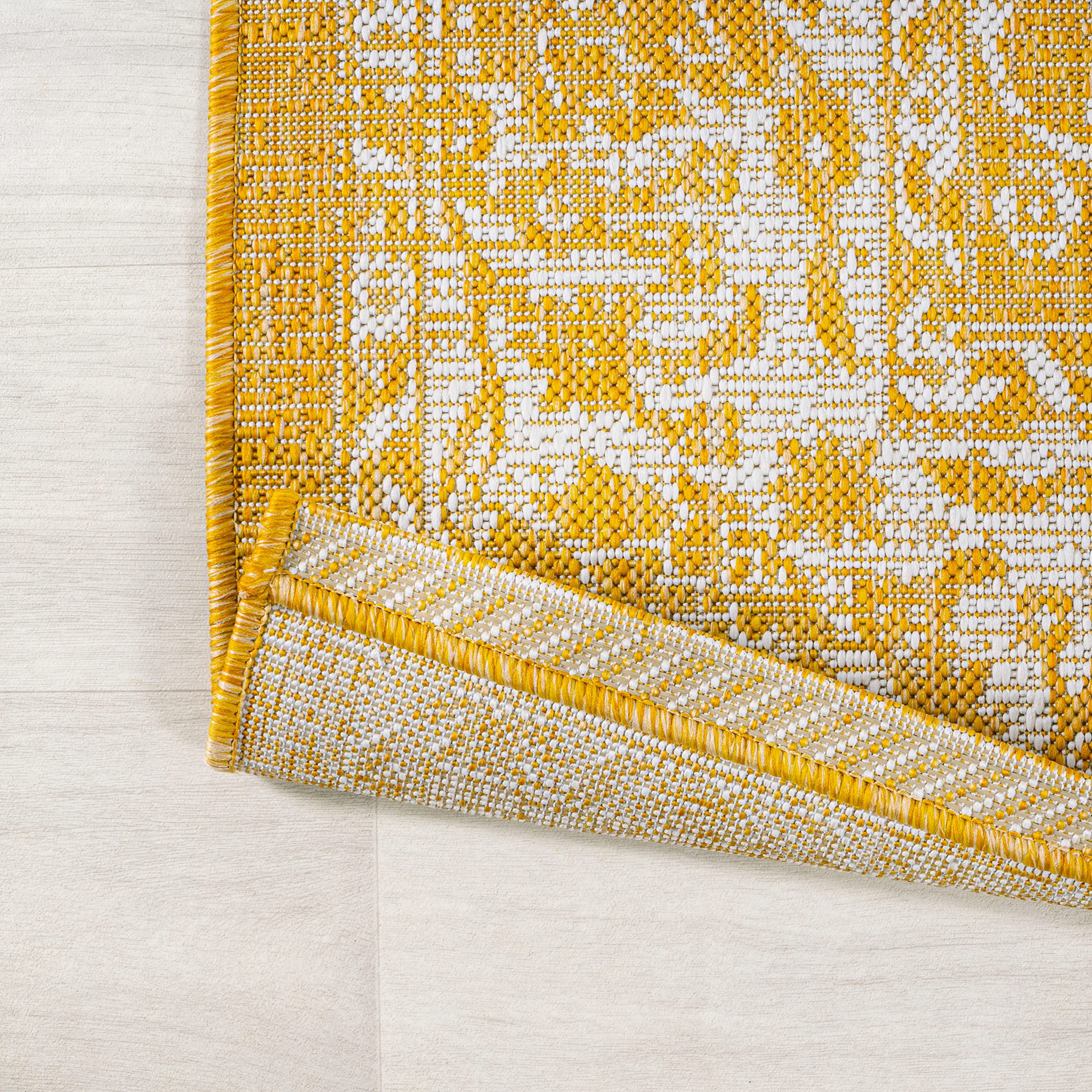 Jonathan Y Smb100E-4 Tela Bohemian Textured Weave Floral Indoor Outdoor Area Rug, Coastal, Traditional, Transitional Easy Cleaning,Bedroom,Kitchen,Backyard,Patio,Non Shedding, Yellow/Cream, 4 X 6