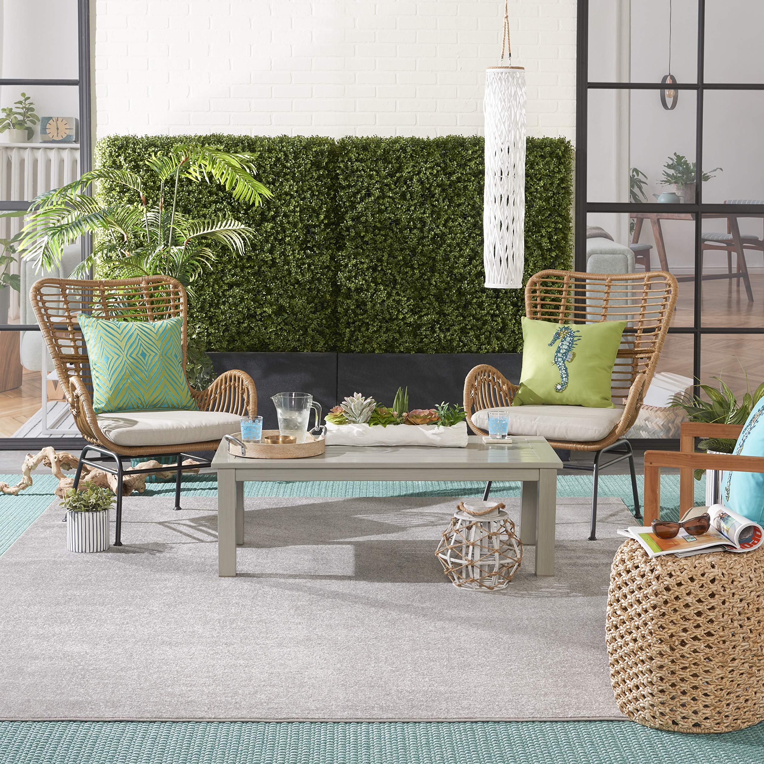 Nourison Essentials Indoor/Outdoor Silver Grey 8' X 11' Area Rug, Easy Cleaning, Non Shedding, Bed Room, Living Room, Dining Room, Backyard, Deck, Patio (8X11)