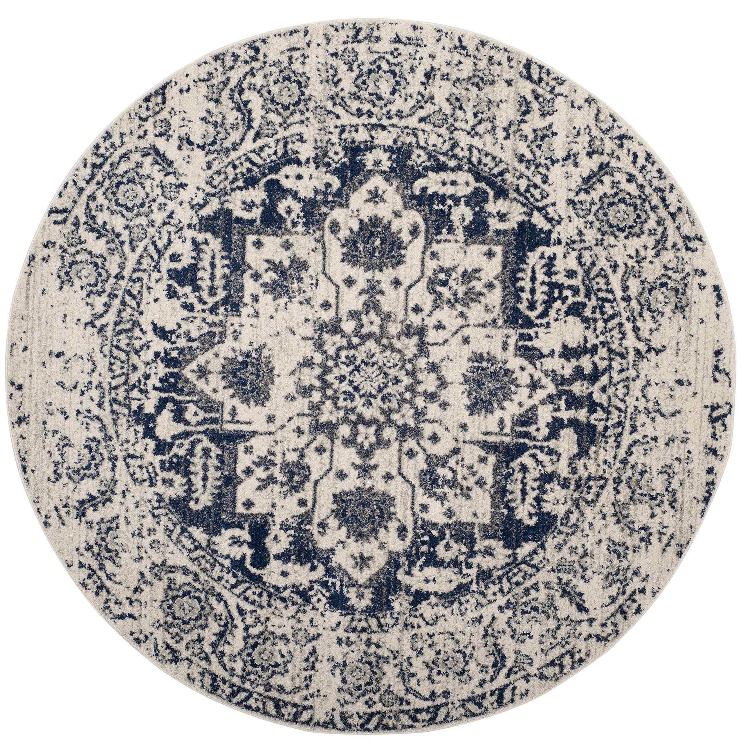 Safavieh Madison Collection 12' Round Creamnavy Mad603D Oriental Snowflake Medallion Distressed Non-Shedding Living Room Dining Bedroom Foyer Area Rug