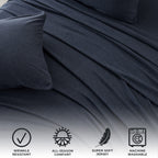 4 Piece Jersey Knit Queen Cotton Blend Light Navy Sheet Set | Ultra-Soft T-Shirt Jersey Bedding Sheets & Pillowcases | Heathered