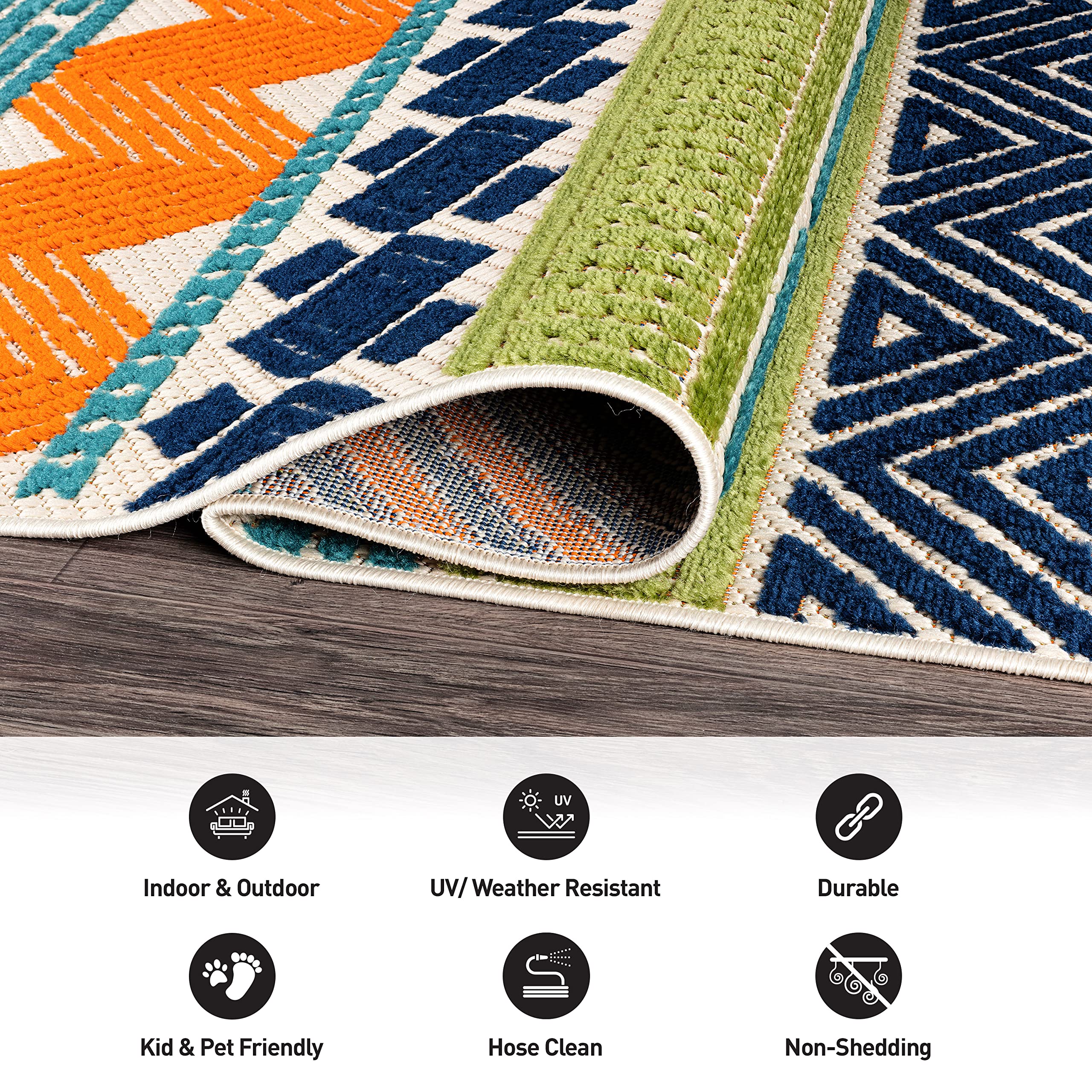Rugshop Marbella Contemporary Boho Non-Shedding Outdoor Rug Patio Deck Backyard Indoor/Outdoor Area Rug 5' X 7' Multi