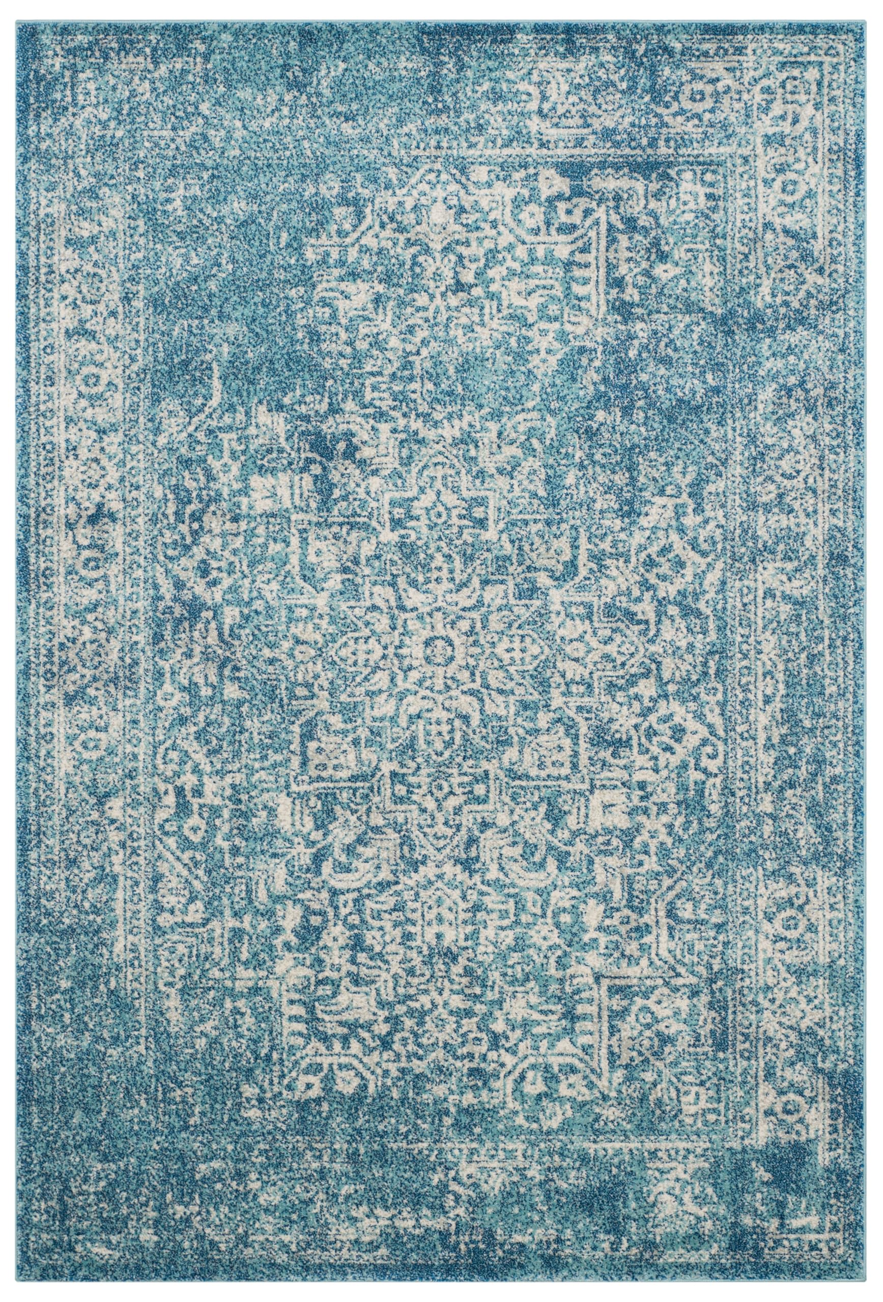 SAFAVIEH Evoke Collection 4 x 6 Blue/Ivory EVK256C Oriental Distressed Non-Shedding Living Room Bedroom Accent Rug