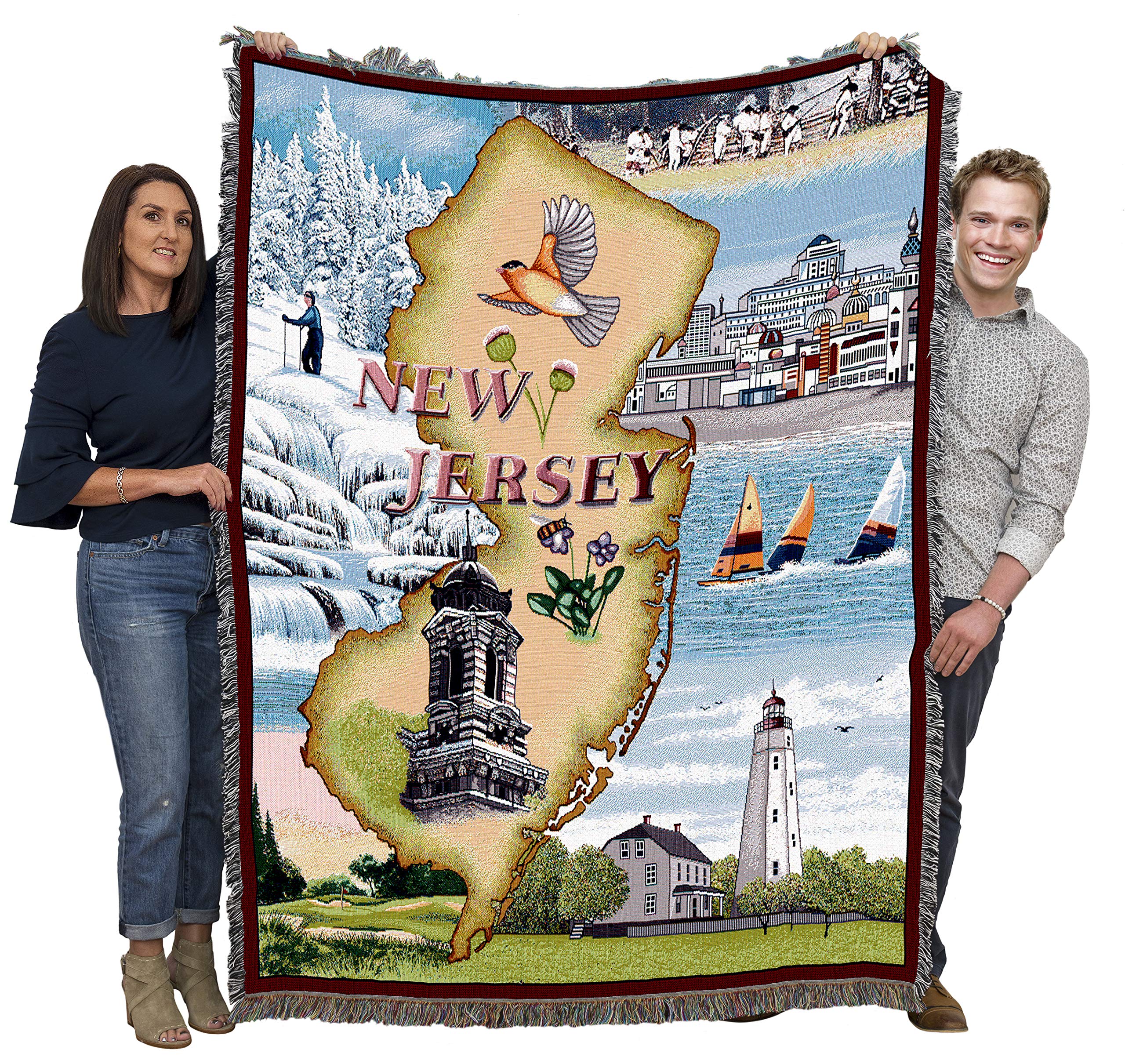 Pure Country Weavers State Of New Jersey Blanket - Gift Tapestry Throw Woven From Cotton - Made In The Usa (72X54)