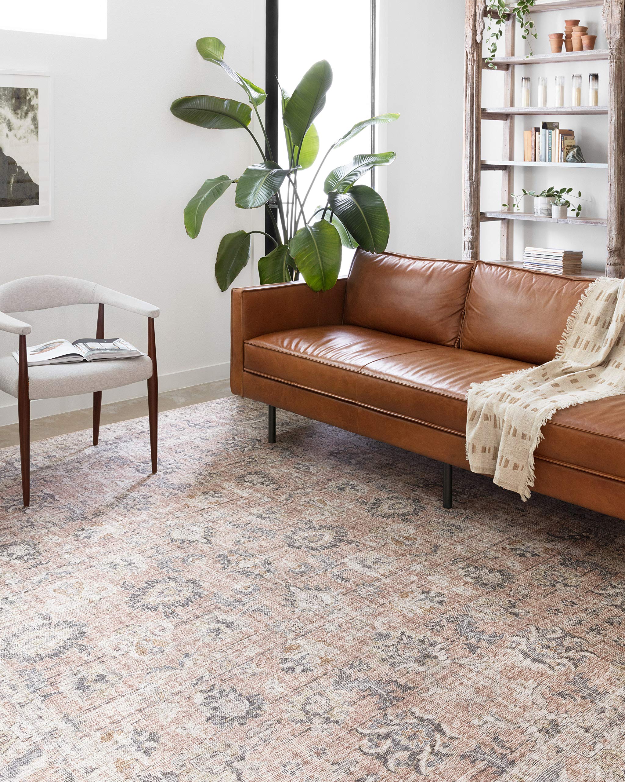 Loloi Skye Collection, SKY-01, Blush / Grey, 5-0 x 7-6, .13 Thick, Area Rug, Soft, Durable, Vintage Inspired, Distressed, Low 