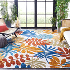 Safavieh Cabana Collection Area Rug - 8' Square, Creme & Red, Botanical Design, Non-Shedding & Easy Care, Indoor/Outdoor & Washable-Ideal For Patio, Backyard, Mudroom (Cbn814A)