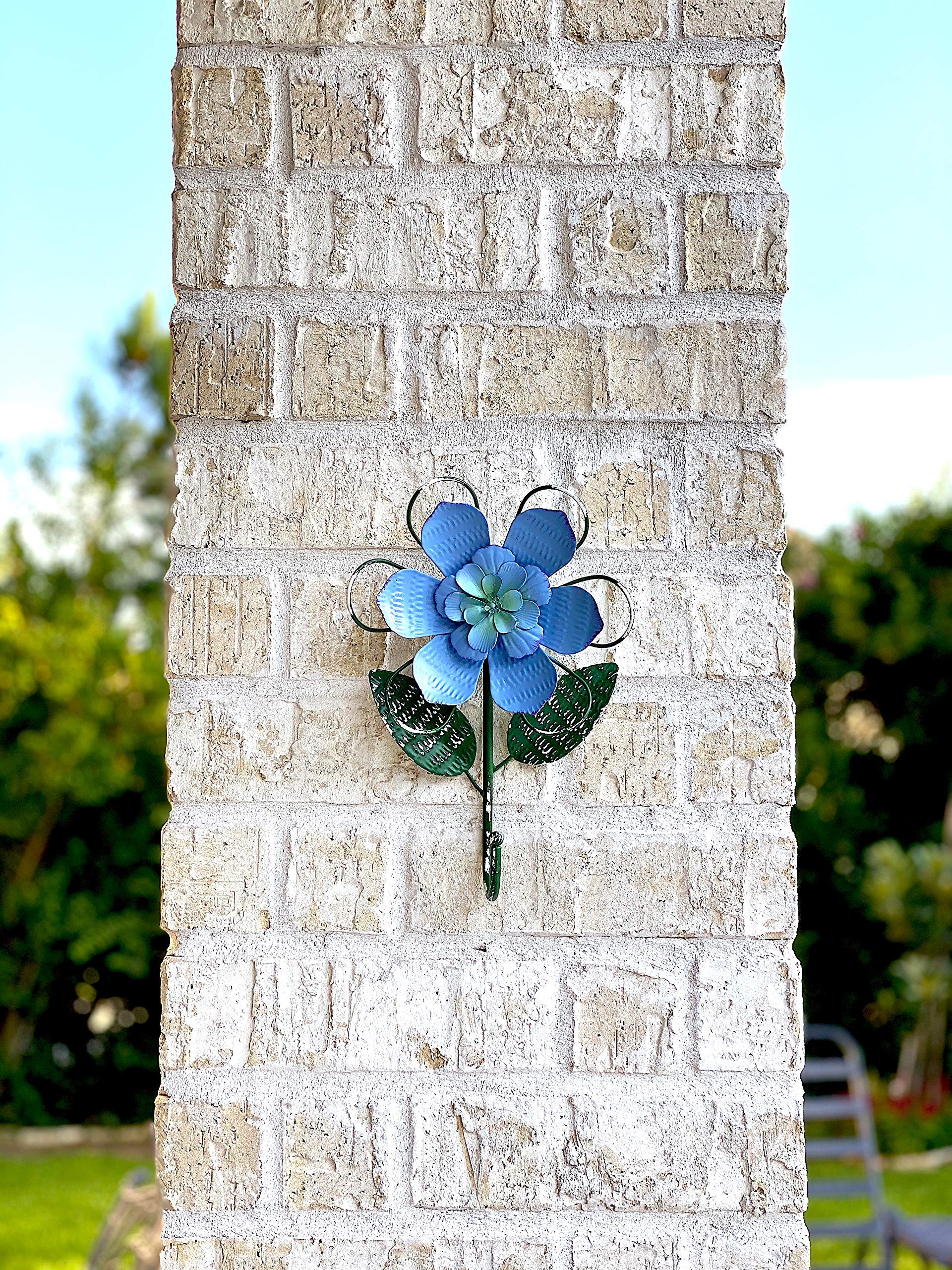 D.I. Inc S/2 Flower Hooks Metal Door Wall Entry Bathroom Shower Room Decor 10'' X 7'' (Blue)