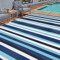 Hugear Outdoor Waterproof Rug 8'X10' Plastic Straw Rugs Washable Reversible Floor Mat Blue Stripe Carpet For Camping Rv Deck Ent