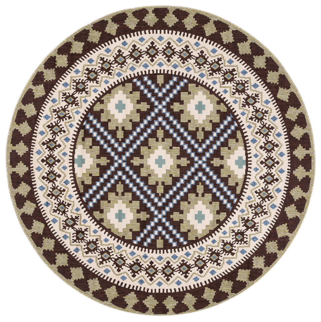 Safavieh Veranda Collection 6'7' Round Chocolate/Green Ver099 Boho Floral Indoor/Outdoor Non-Shedding Easy Cleaning Patio Backyard Porch Deck Mudroom Area Rug