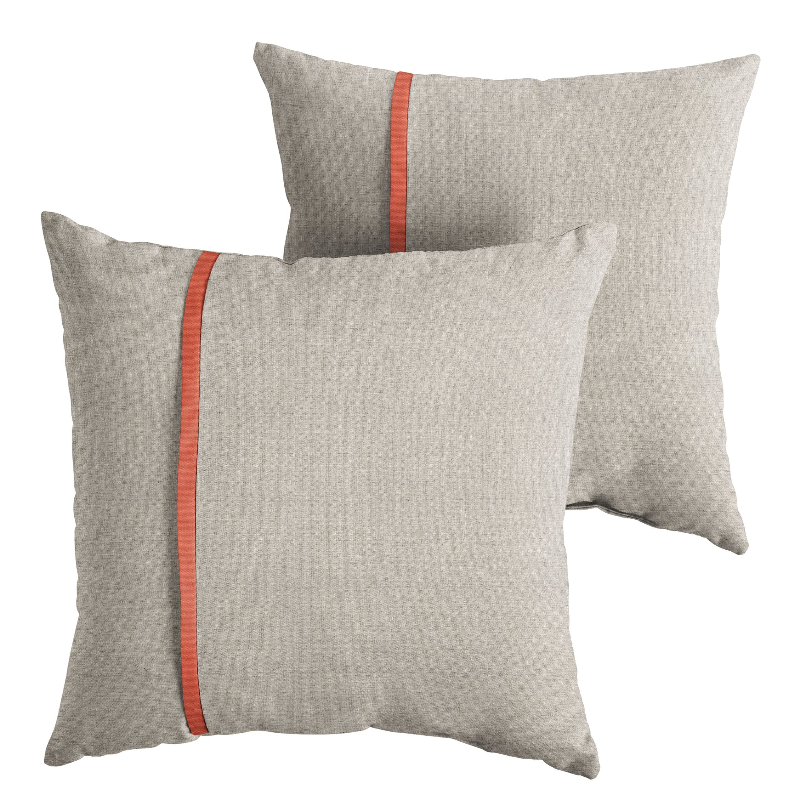 Sorra Home X Sunbrella - Indoor Outdoor Square Pillows, Set Of 2, 16 X 16, Silver Grey & Canvas Melon Orange