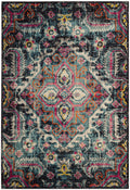 SAFAVIEH Monaco Collection Area Rug - 51 x 77, Blue & Fuchsia, Boho Chic Medallion Distressed Design, Non-Shedding & Easy Care