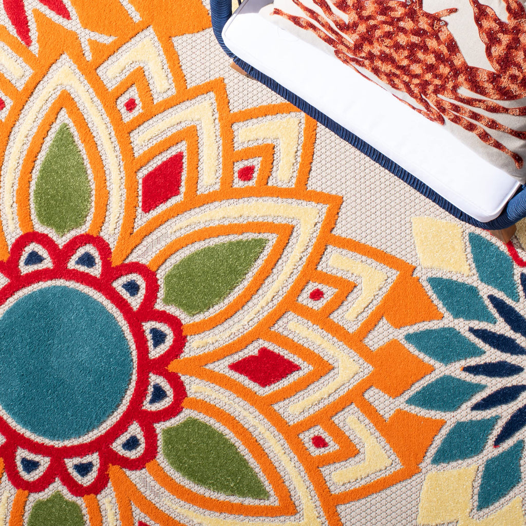 Safavieh Cabana Collection 2'2' X 7' Ivory/Orange Cbn328A Floral Indoor/ Outdoor Non-Shedding Easy Cleaning Patio Backyard Porc