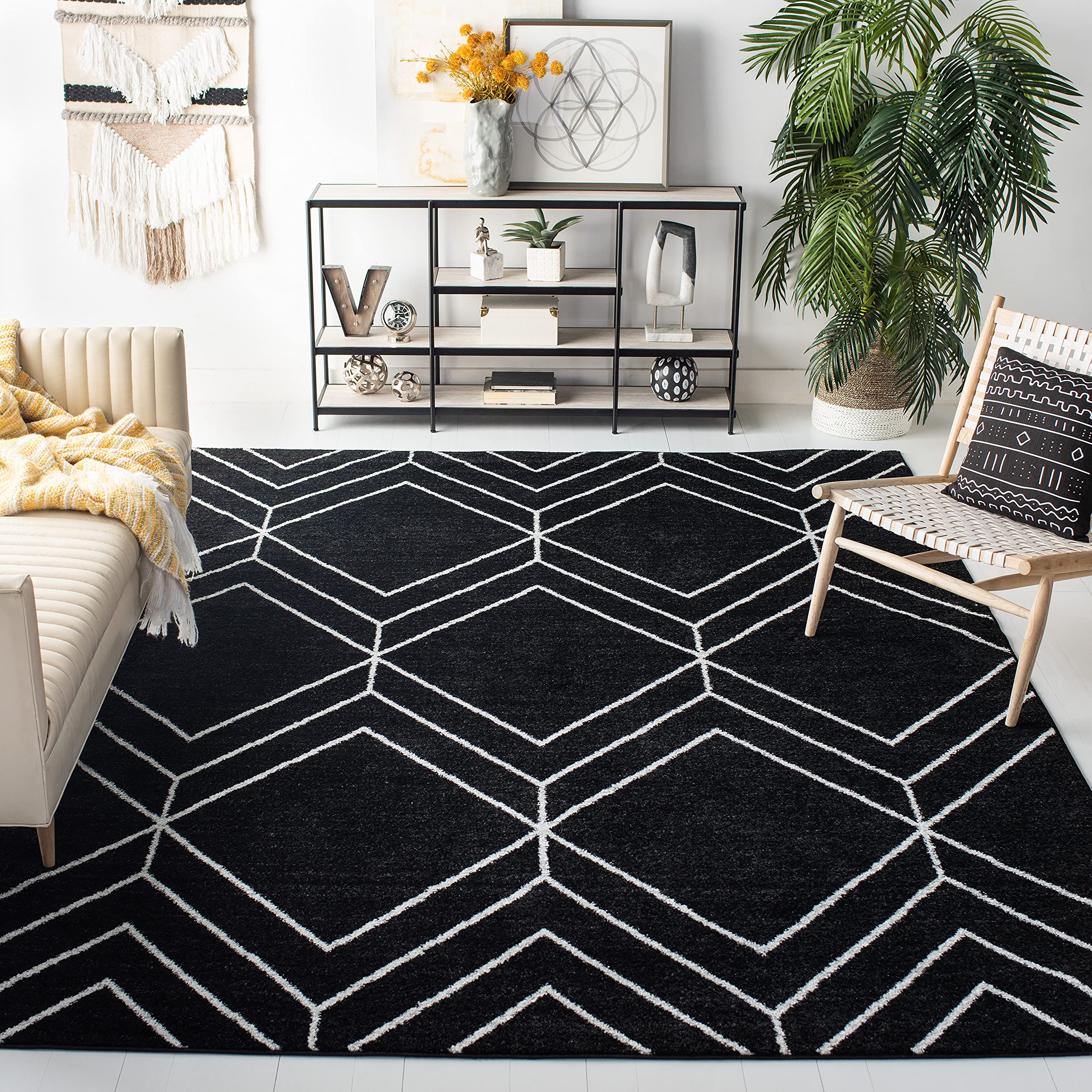 SAFAVIEH Adirondack Collection Area Rug - 10 x 14, Black & Ivory, Modern Geometric Design, Non-Shedding & Easy Care, Ideal for