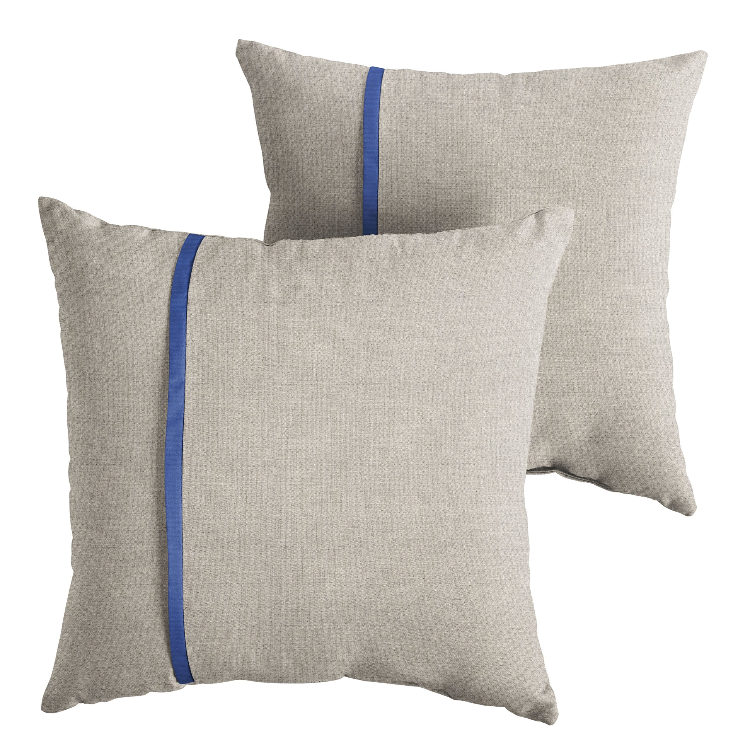 Sorra Home X Sunbrella - Indoor Outdoor Square Pillows, Set Of 2, 16 X 16, Silver Grey & Bright True Blue
