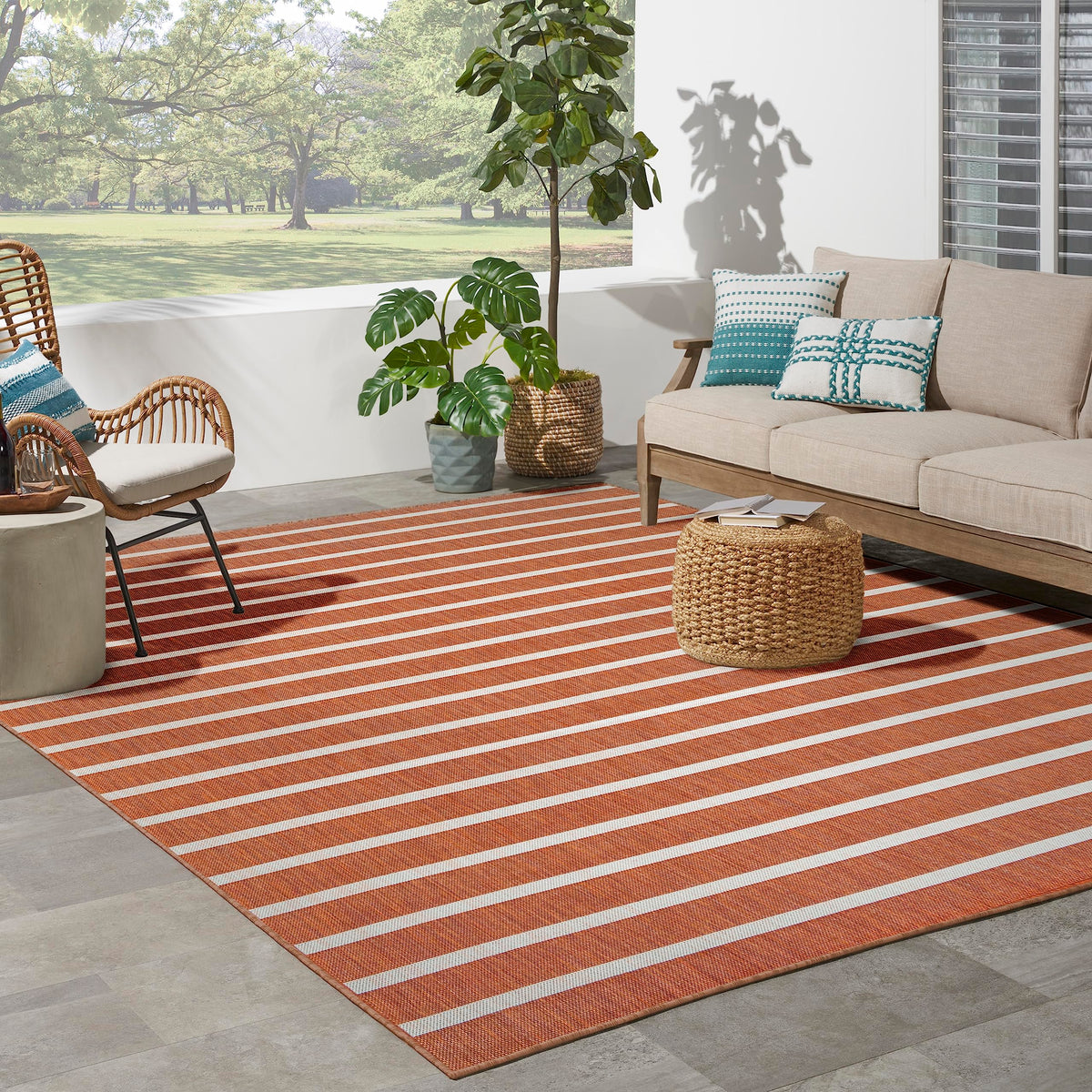 Nourison Positano Indoor/Outdoor Terracotta Ivory 8' X 10' Area Rug, Easy Cleaning, Non Shedding, Bed Room, Living Room, Dining
