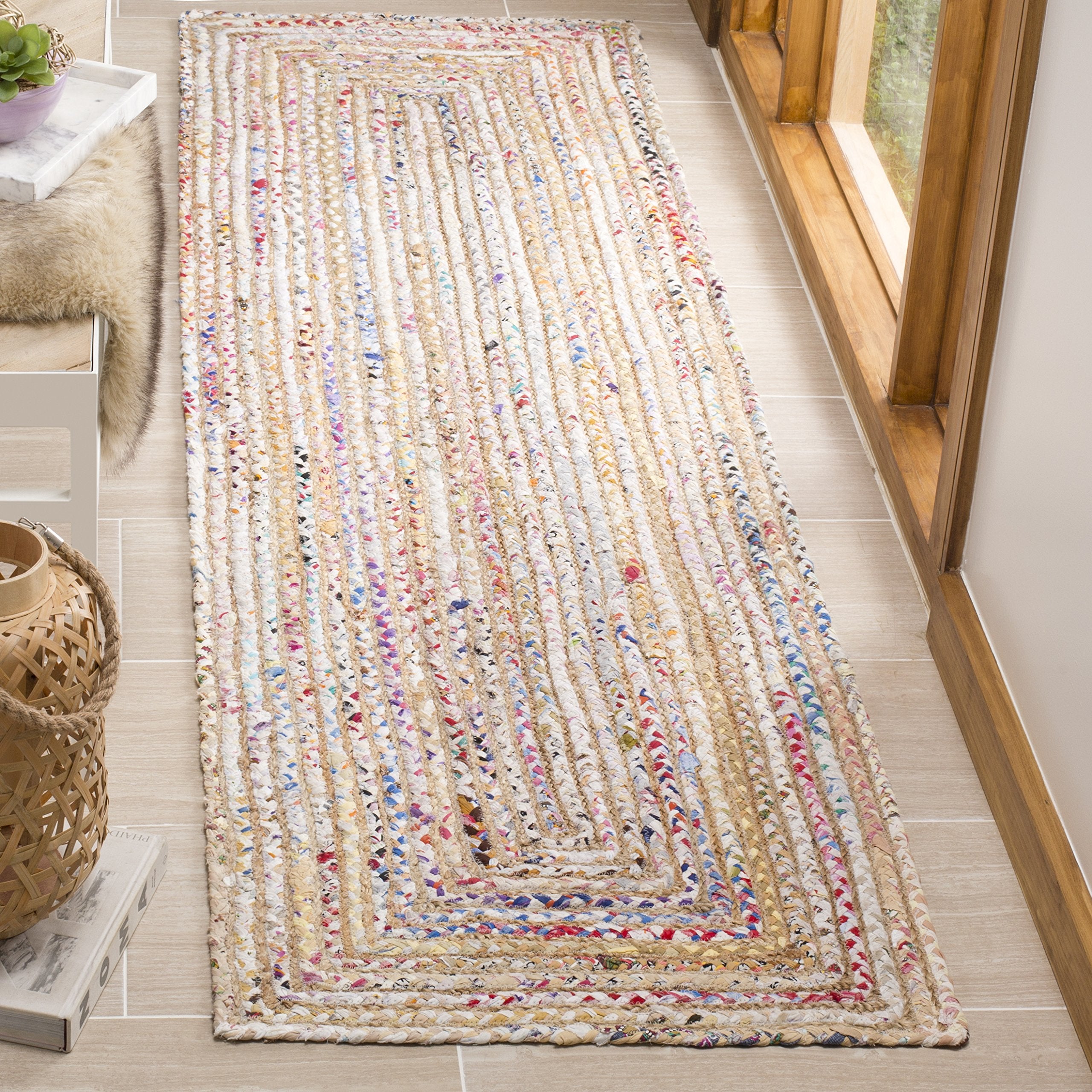 SAFAVIEH Cape Cod Collection Runner Rug - 23 x 14, Beige & Multi, Handmade Boho Braided Jute & Cotton, Ideal for High Traffic 