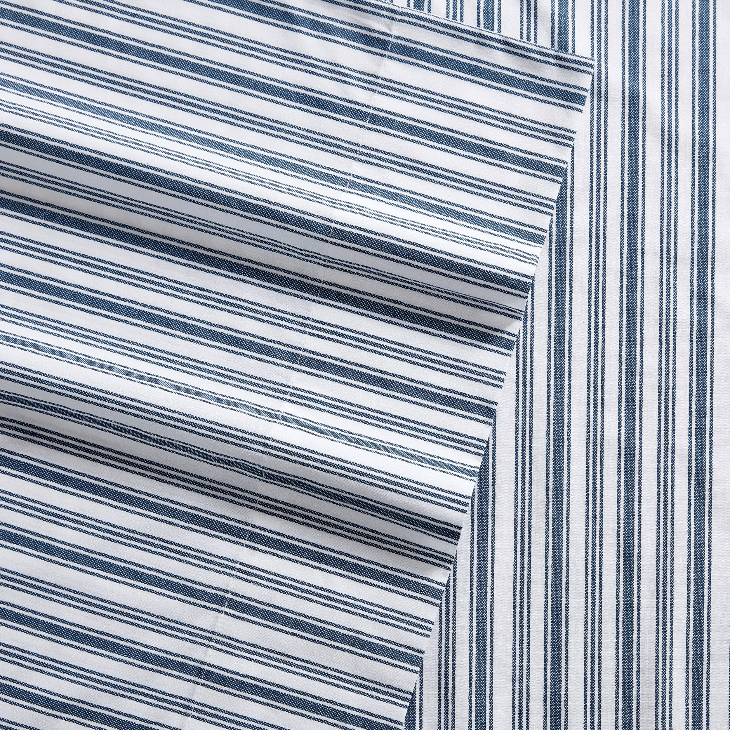 Nautica- Twin Xl Sheet Set, Cotton Percale Bedding Set, Crisp & Cool, Lightweight & Breathable (Coleridge Stripe Blue, Twin Xl)