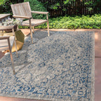 Jonathan Y Smb102B-4 Rozetta Boho Medallion Textured Weave Indoor Outdoor Area -Rug Coastal Bohemian Rustic Glam Easy -Cleaning Bedroom Kitchen Backyard Patio Non Shedding, 4 X 6, Gray/Navy