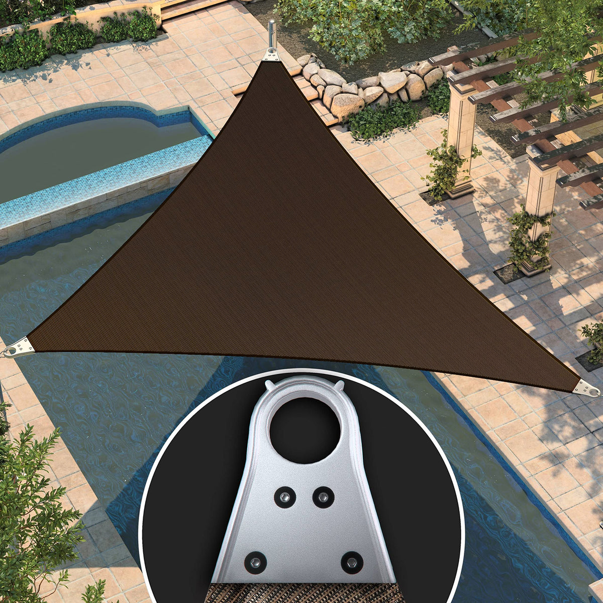 Amgo 37' X 37' X 52.33' Brown Triangle Super Ring Sun Shade Sail Order To Make Upf50+ Agsrt Canopy Awning Shades For Patio, 98%