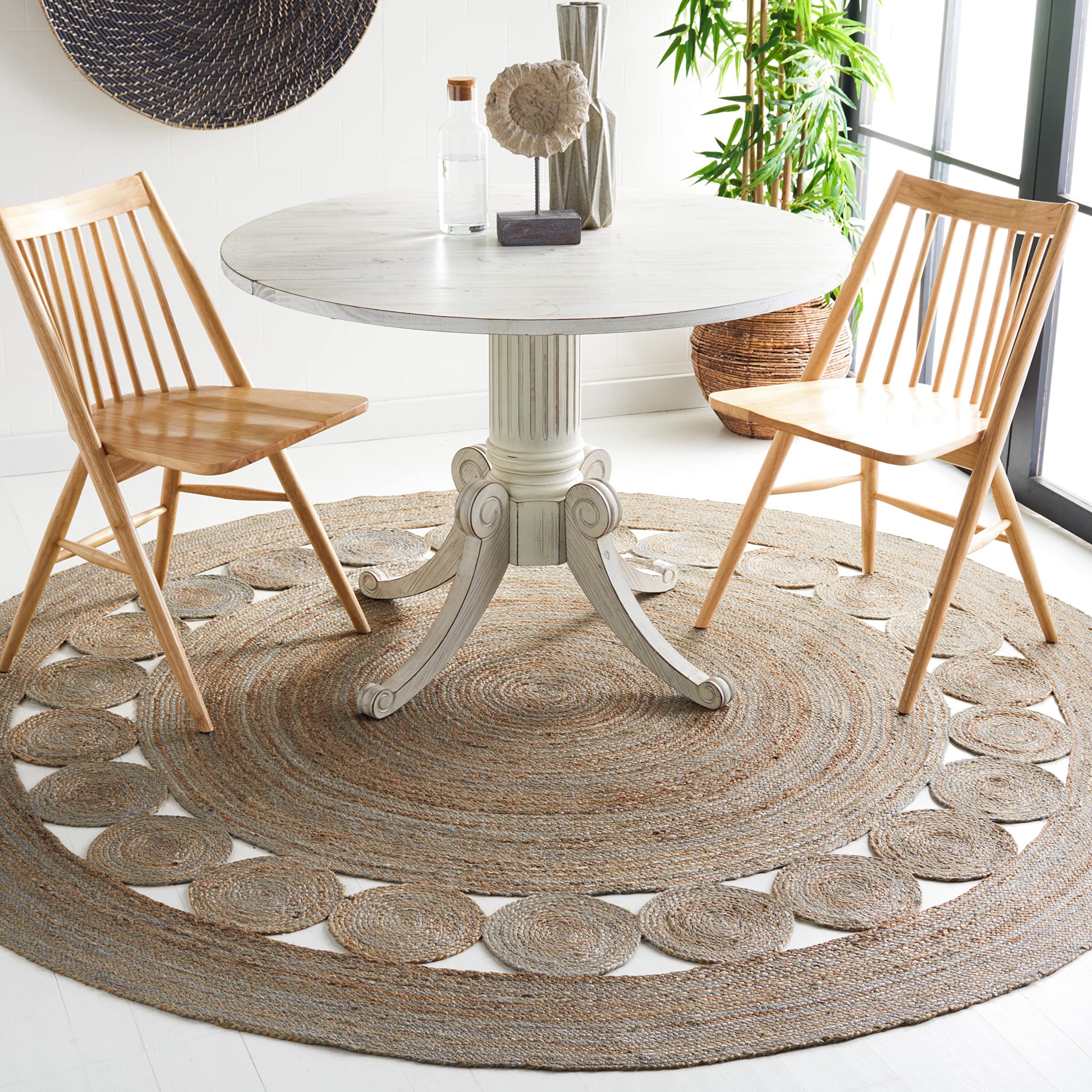 SAFAVIEH Natural Fiber Collection Area Rug - 8 Round, Grey, Handmade Boho Charm Farmhouse Jute, Ideal for High Traffic Areas in