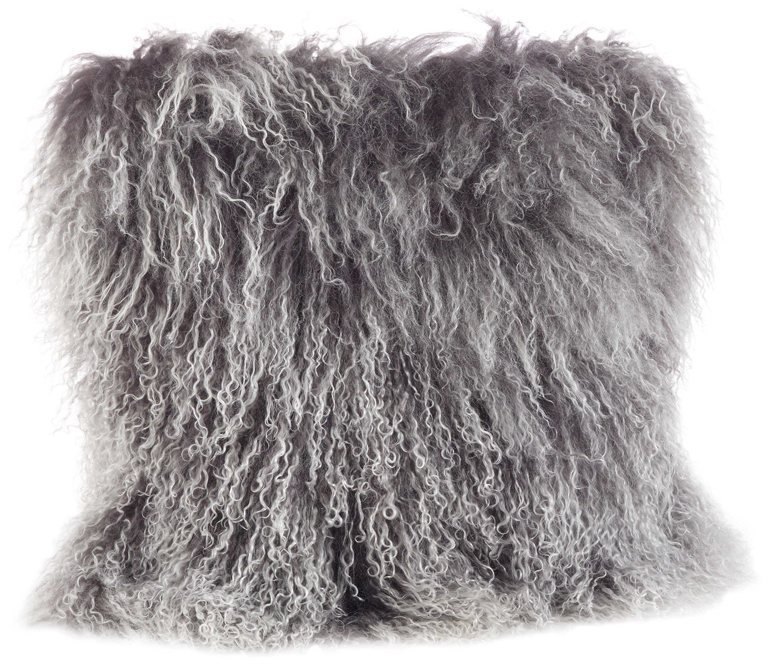 Saro Lifestyle 100% Wool Mongolian Lamb Fur Throw Pillow With Poly Filling, 16', Charcoal