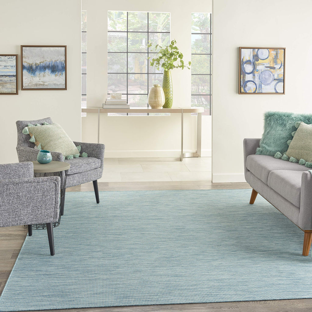 Nourison Positano Indoor/Outdoor Aqua 4' X 6' Area Rug, Easy Cleaning, Non Shedding, Bed Room, Living Room, Dining Room, Backyard, Deck, Patio (4X6)