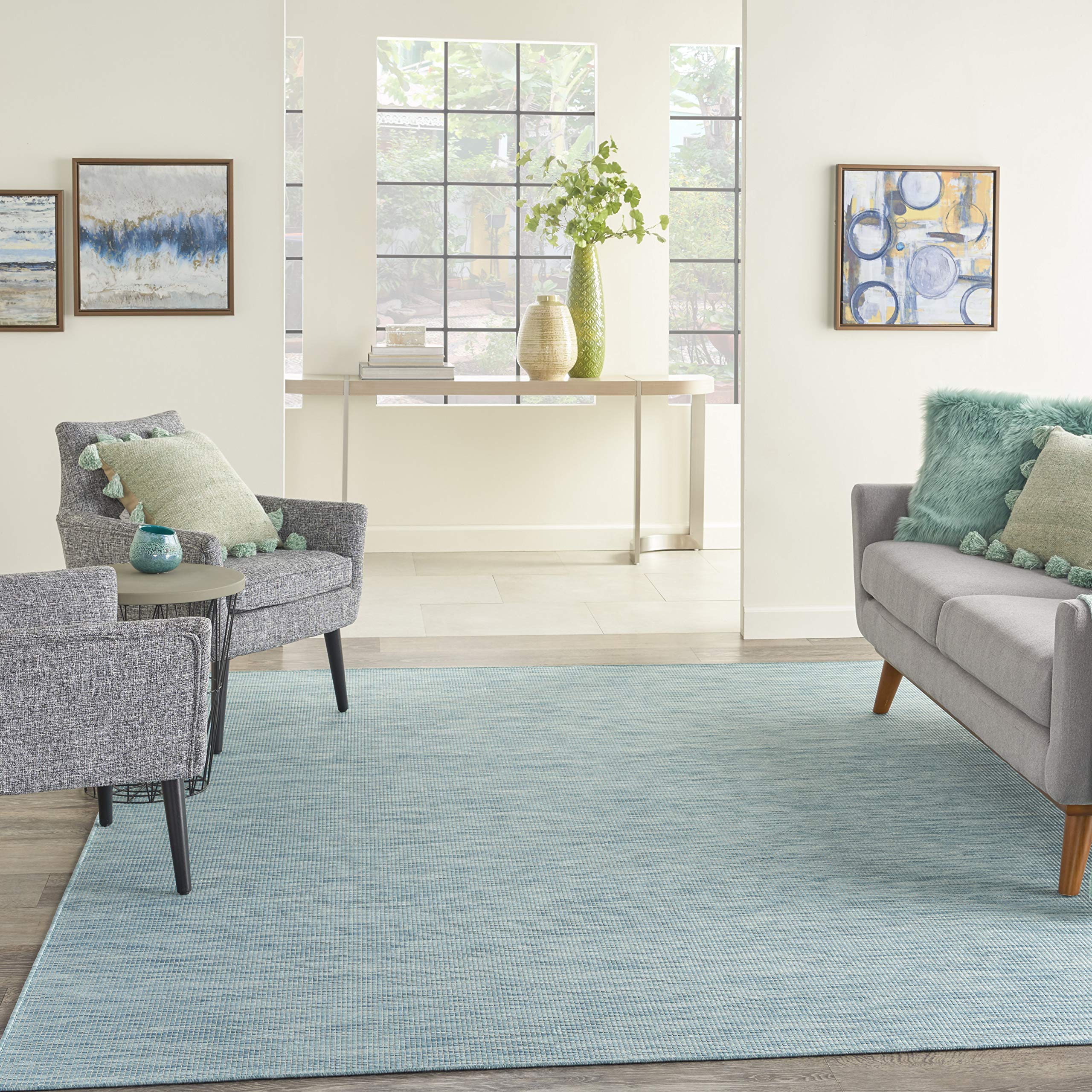 Nourison Positano Indoor/Outdoor Aqua 4' X 6' Area Rug, Easy Cleaning, Non Shedding, Bed Room, Living Room, Dining Room, Backyard, Deck, Patio (4X6)