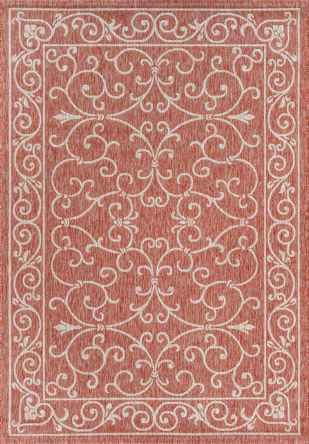 Jonathan Y Charleston Vintage Filigree Textured Weave Indoor/Outdoor Red/Beige 8 Ft. X 10 Ft. Area-Rug, Classic,Easy-Cleaning,Hightraffic,Livingroom,Backyard, Non Shedding (Smb106B-8)