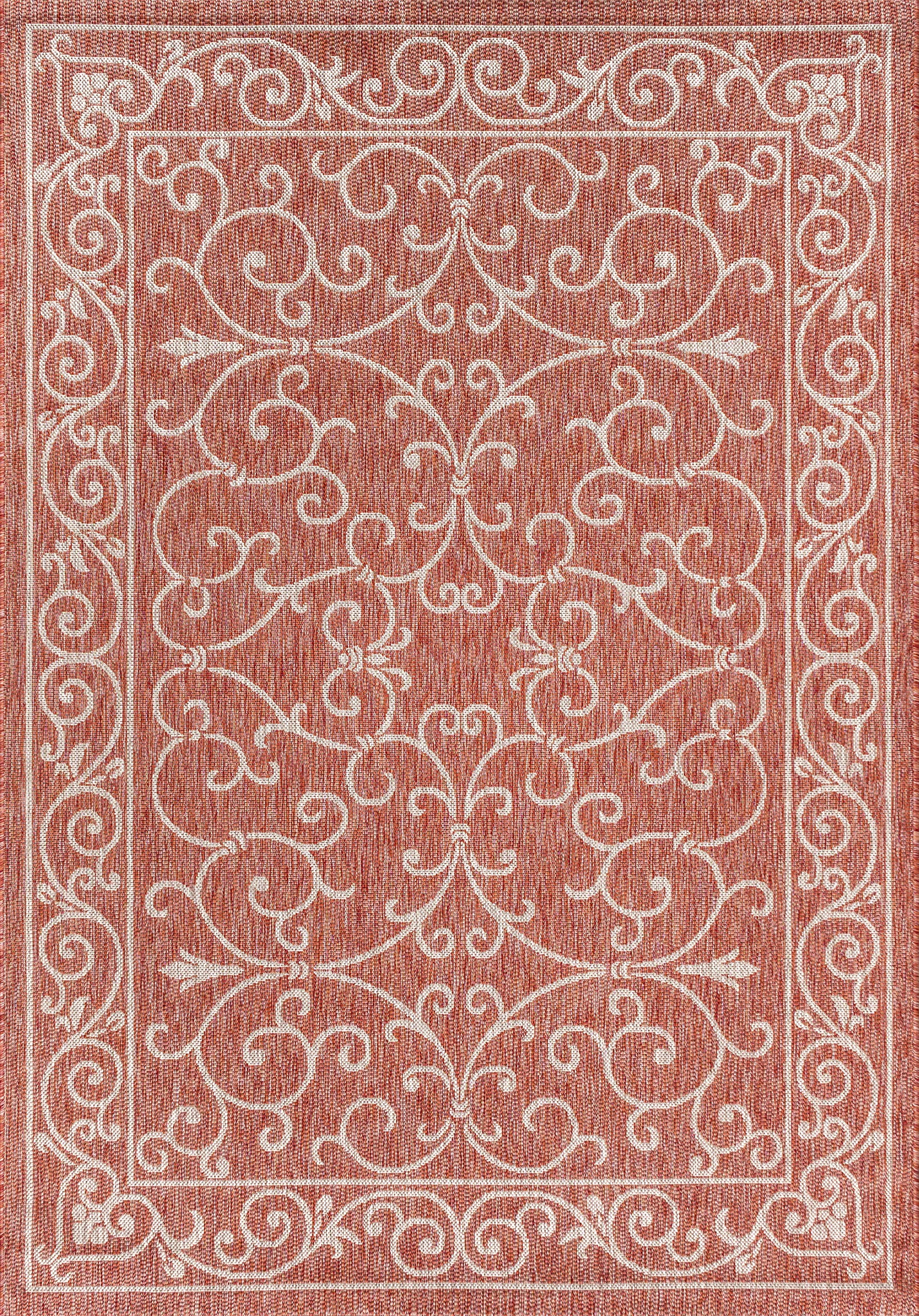 Jonathan Y Charleston Vintage Filigree Textured Weave Indoor/Outdoor Red/Beige 8 Ft. X 10 Ft. Area-Rug, Classic,Easy-Cleaning,Hightraffic,Livingroom,Backyard, Non Shedding (Smb106B-8)