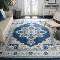 SAFAVIEH Brentwood Collection X-Large Area Rug - 11 x 15, Navy & Creme, Medallion Distressed Design, Non-Shedding & Easy Care,