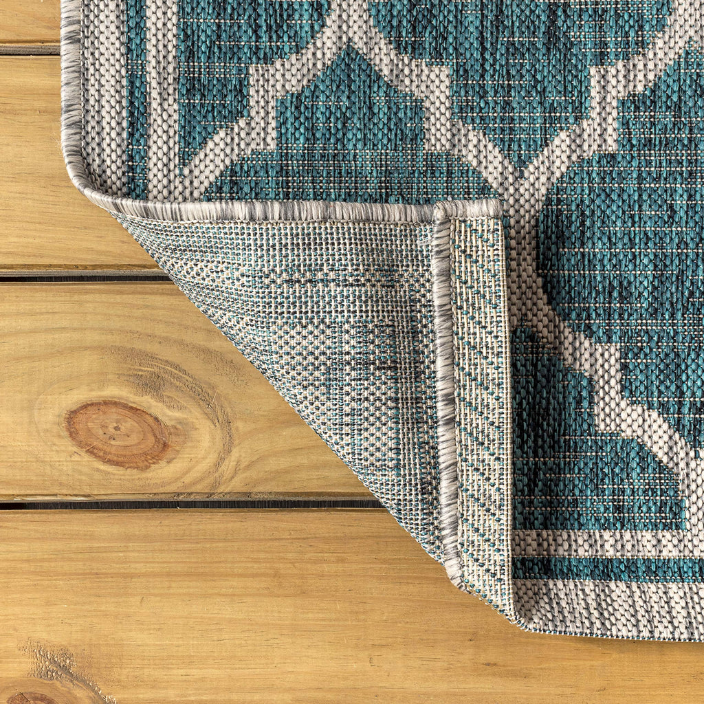 Jonathan Y Smb109E-3 Trebol Moroccan Trellis Textured Weave Indoor Outdoor Area Rug Bohemian Modern Easy Cleaning Bedroom Kitchen Backyard Patio Non Shedding, 3 X 5, Teal/Gray