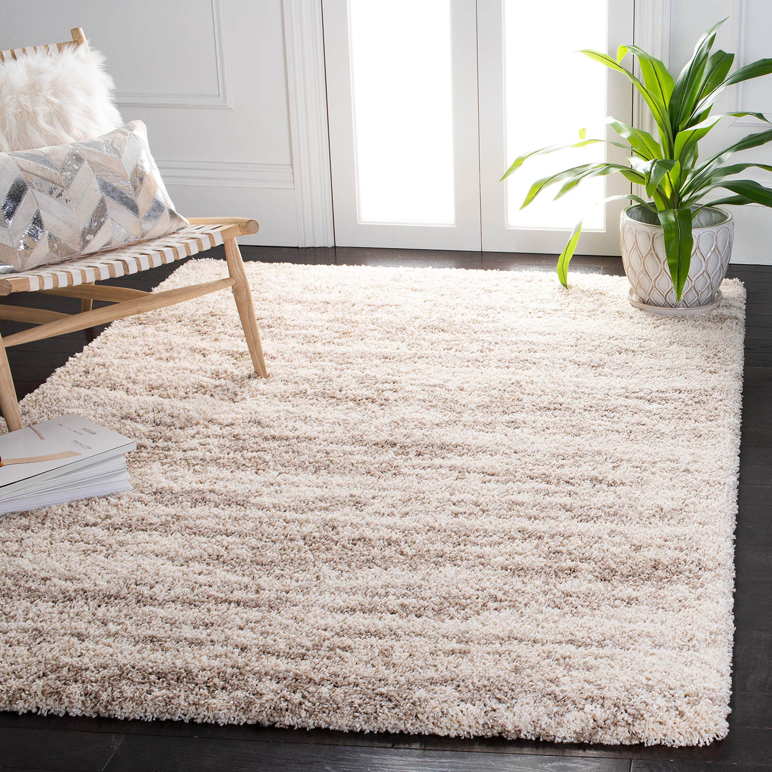 SAFAVIEH Hudson Shag Collection Area Rug - 10 x 14, Ivory & Beige, Modern Design, Non-Shedding & Easy Care, 2-inch Thick Ideal