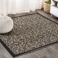 Jonathan Y Smb107A-6Sq Madrid Vintage Filigree Textured Weave Indoor Outdoor Area Rug Classic Coastal Easy Cleaning Bedroom Kitchen Backyard Patio Non Shedding, 6' Square, Black/Khaki