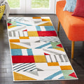 SAFAVIEH Hollywood Collection Runner Rug - 23 x 6, Ivory & Peacock Blue, Mid-Century Modern Design, Non-Shedding & Easy Care, 