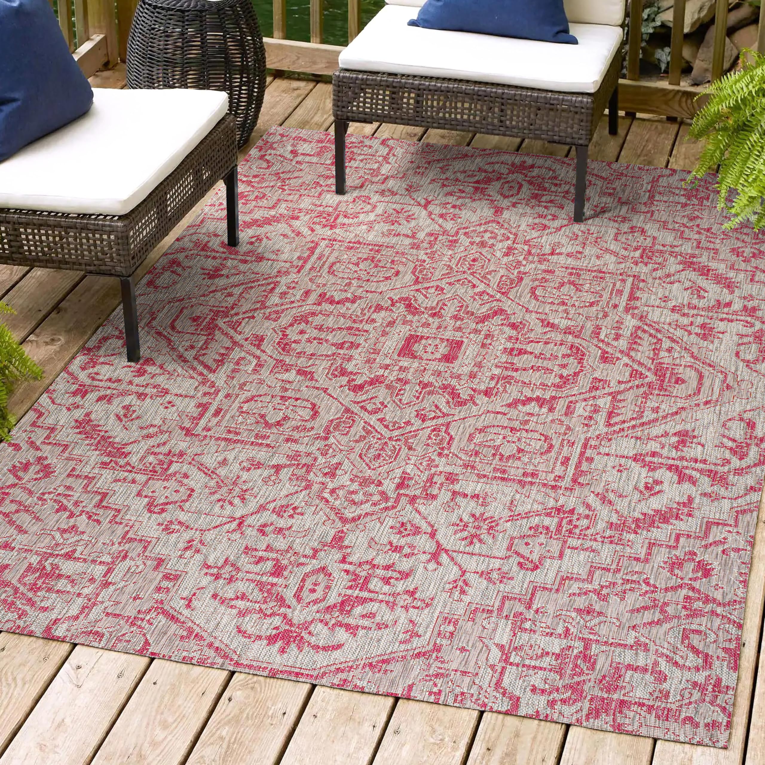 Jonathan Y Smb105F-5 Estrella Bohemian Medallion Textured Weave Indoor Outdoor Area-Rug, Coastal Traditional Easy-Cleaning,Bedro