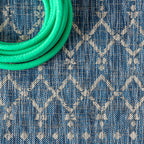 Jonathan Y Smb108B-8R Ourika Moroccan Geometric Textured Weave Indoor/Outdoor Area Rug, Bohemian, Scandinavian For Bedroom, Kitchen, Living Room, Easy-Cleaning, Navy/Light Gray, 8' Round