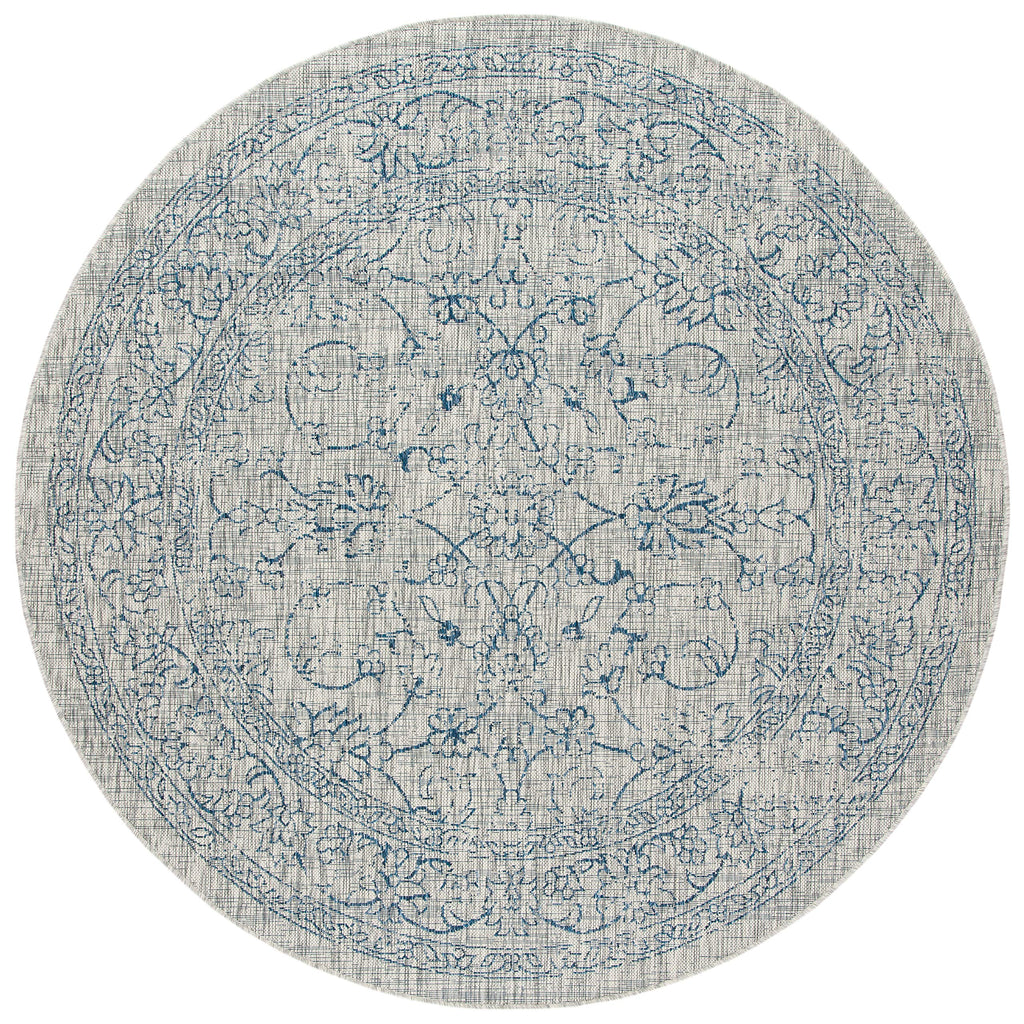 Safavieh Courtyard Collection 5'3' Round Grey/Navy Cy8680 Indoor/ Outdoor Patio Backyard Mudroom Area Rug