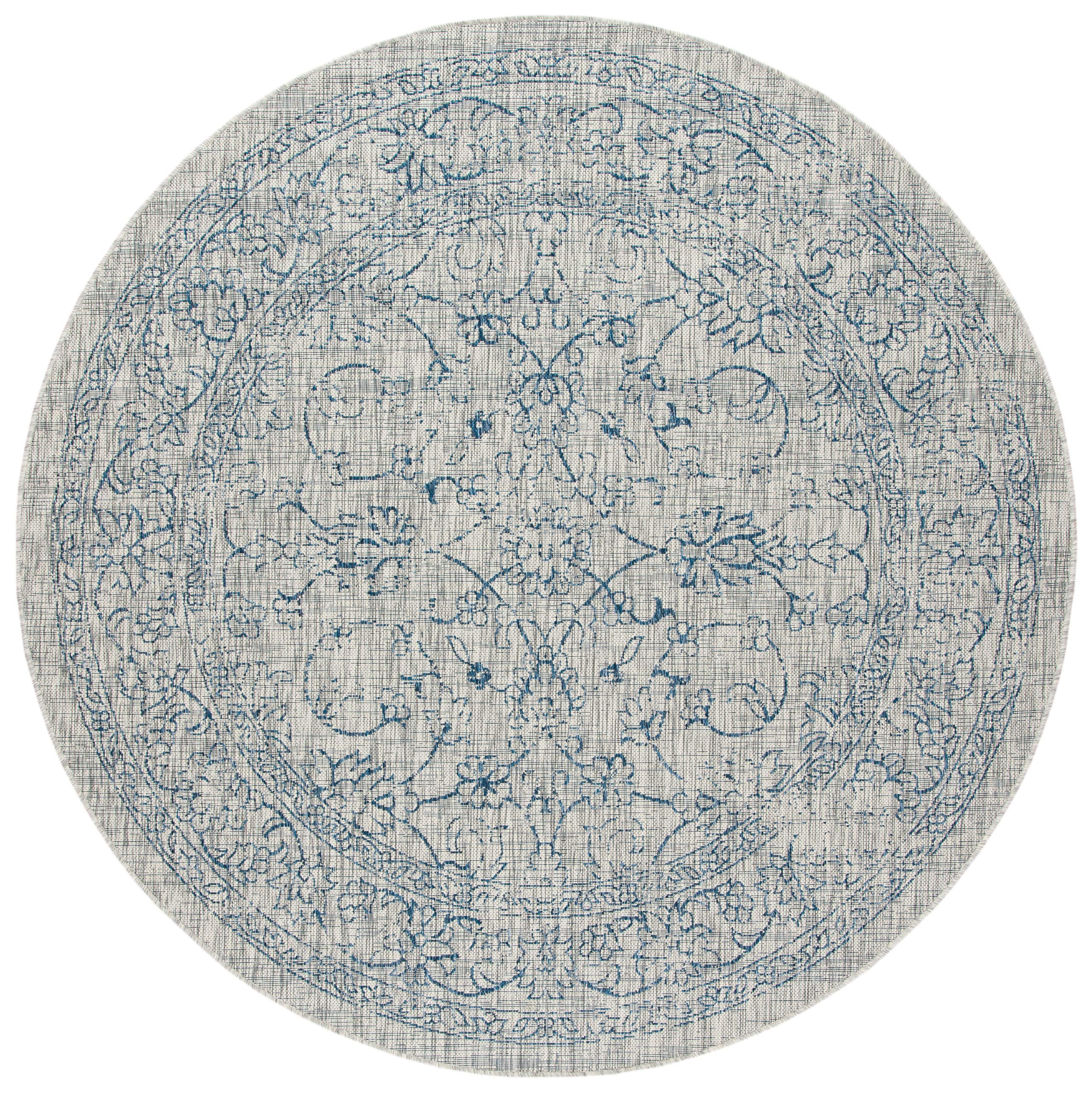 Safavieh Courtyard Collection Area Rug - 7'1 Round, Grey & Navy, Non-Shedding & Easy Care, Indoor/Outdoor & Washable-Ideal For Patio, Backyard, Mudroom (Cy8680-36812)