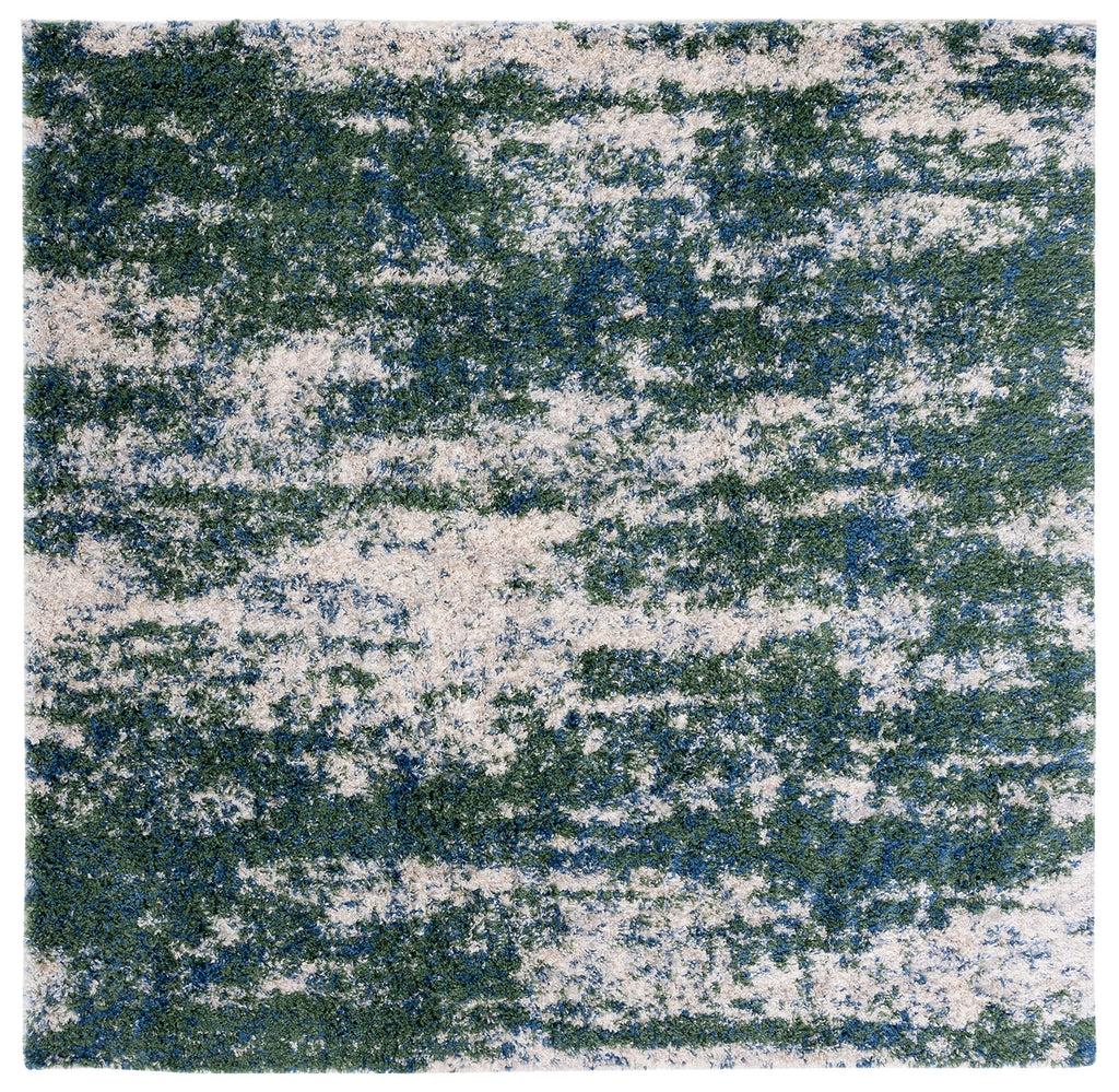 Safavieh Berber Shag Collection Area Rug - 5'3'' Square, Green & Beige, Modern Abstract Design, Non-Shedding & Easy Care, 1.2-In