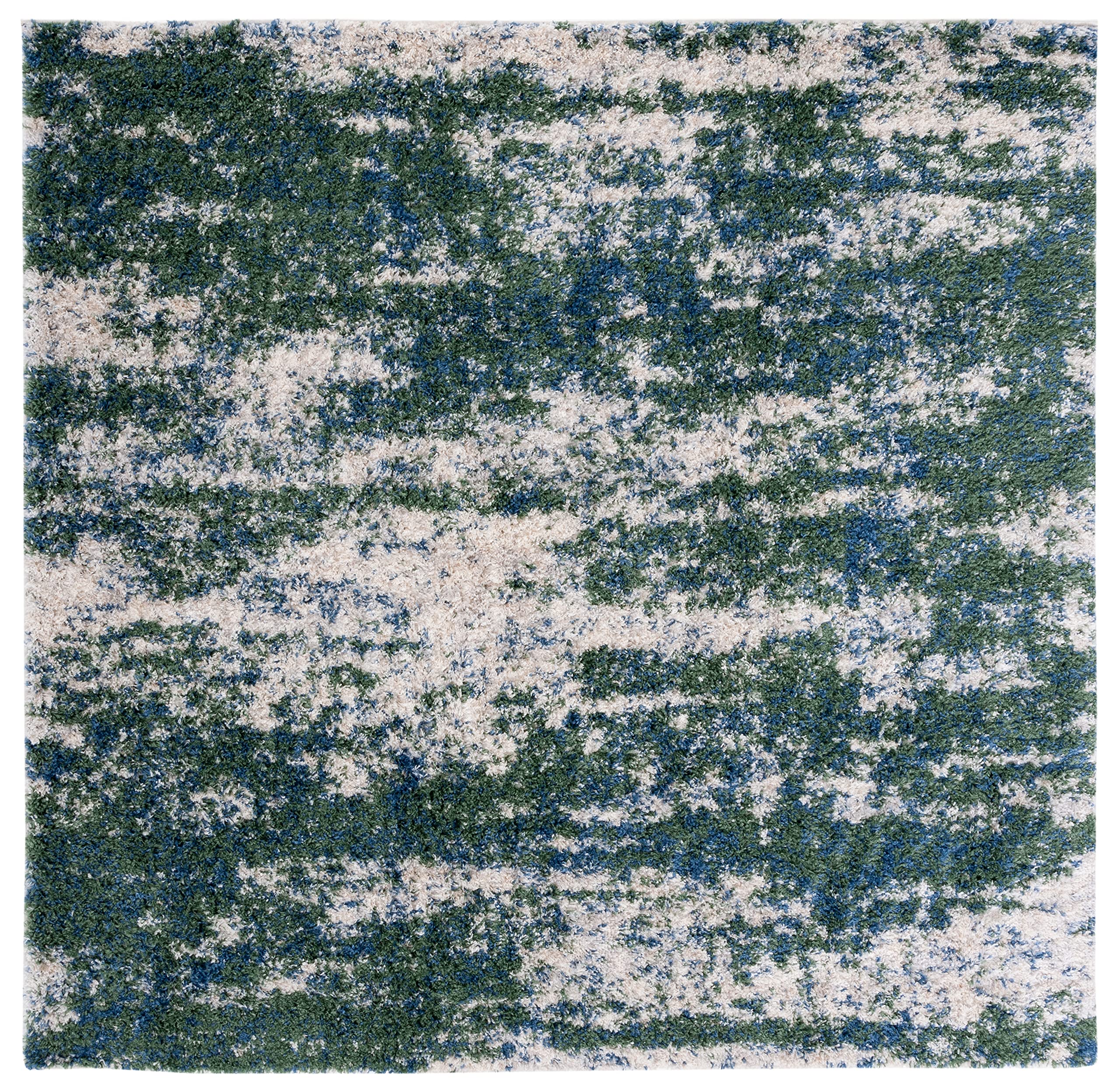 Safavieh Berber Shag Collection Area Rug - 5'3'' Square, Green & Beige, Modern Abstract Design, Non-Shedding & Easy Care, 1.2-In