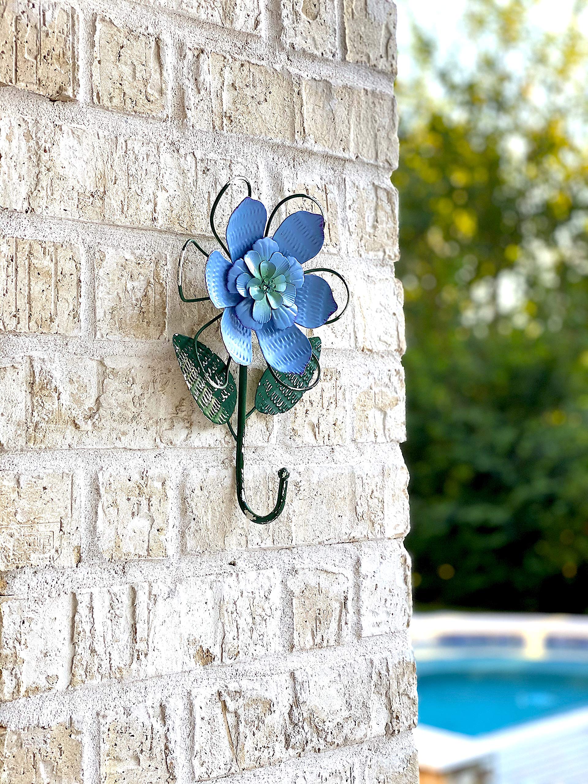 D.I. Inc S/2 Flower Hooks Metal Door Wall Entry Bathroom Shower Room Decor 10'' X 7'' (Blue)