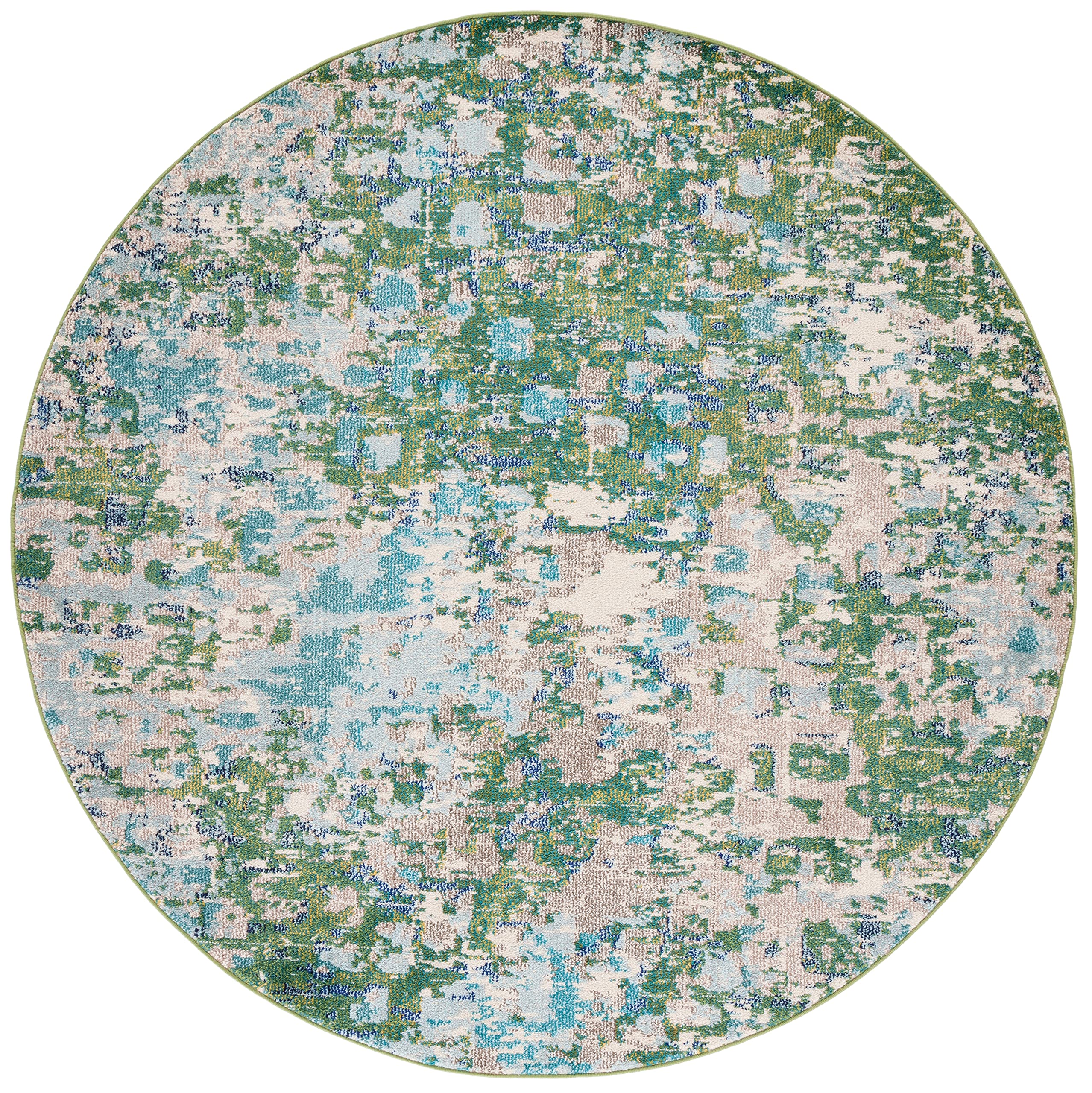 Safavieh Madison Collection 5' Round Green / Turquoise Mad425Y Boho Abstract Distressed Non-Shedding Dining Room Entryway Foyer