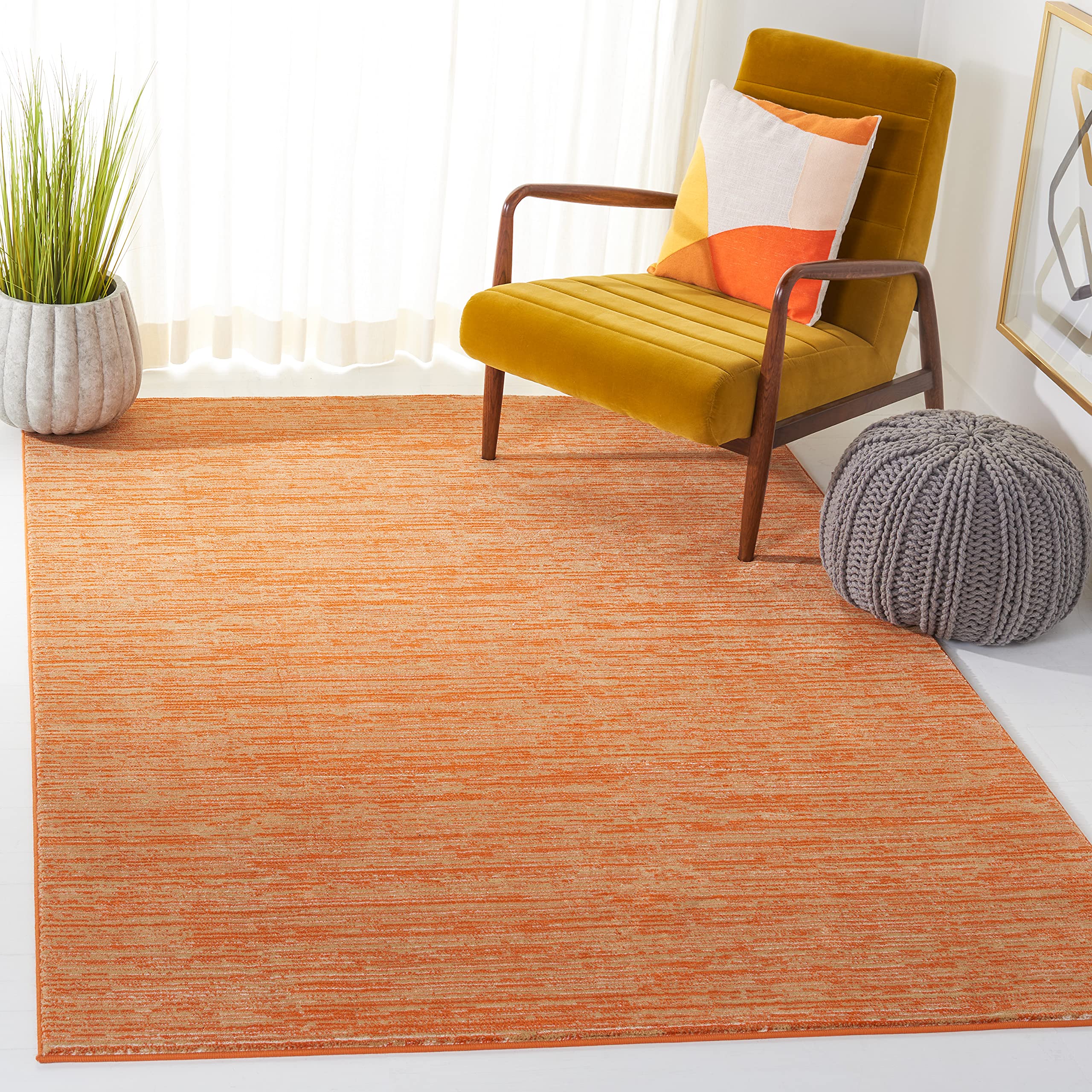 Safavieh Vision Collection Area Rug - 3 Square, Orange, Modern Ombre Tonal Chic Design, Non-Shedding & Easy Care, Ideal for Hig